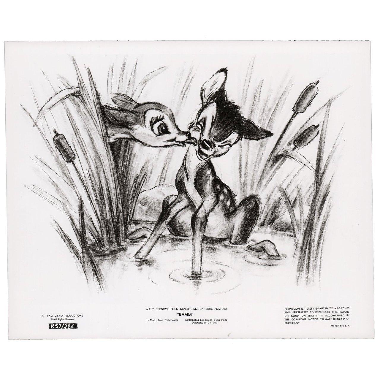 Original 1957 re-release U.S. silver gelatin single-weight photo for the 1942 film ”Bambi” directed by James Algar / Samuel Armstrong / David Hand / Graham Heid / Bill Roberts / Paul Satterfield / Norman Wright with Hardie Albright / Stan Alexander
