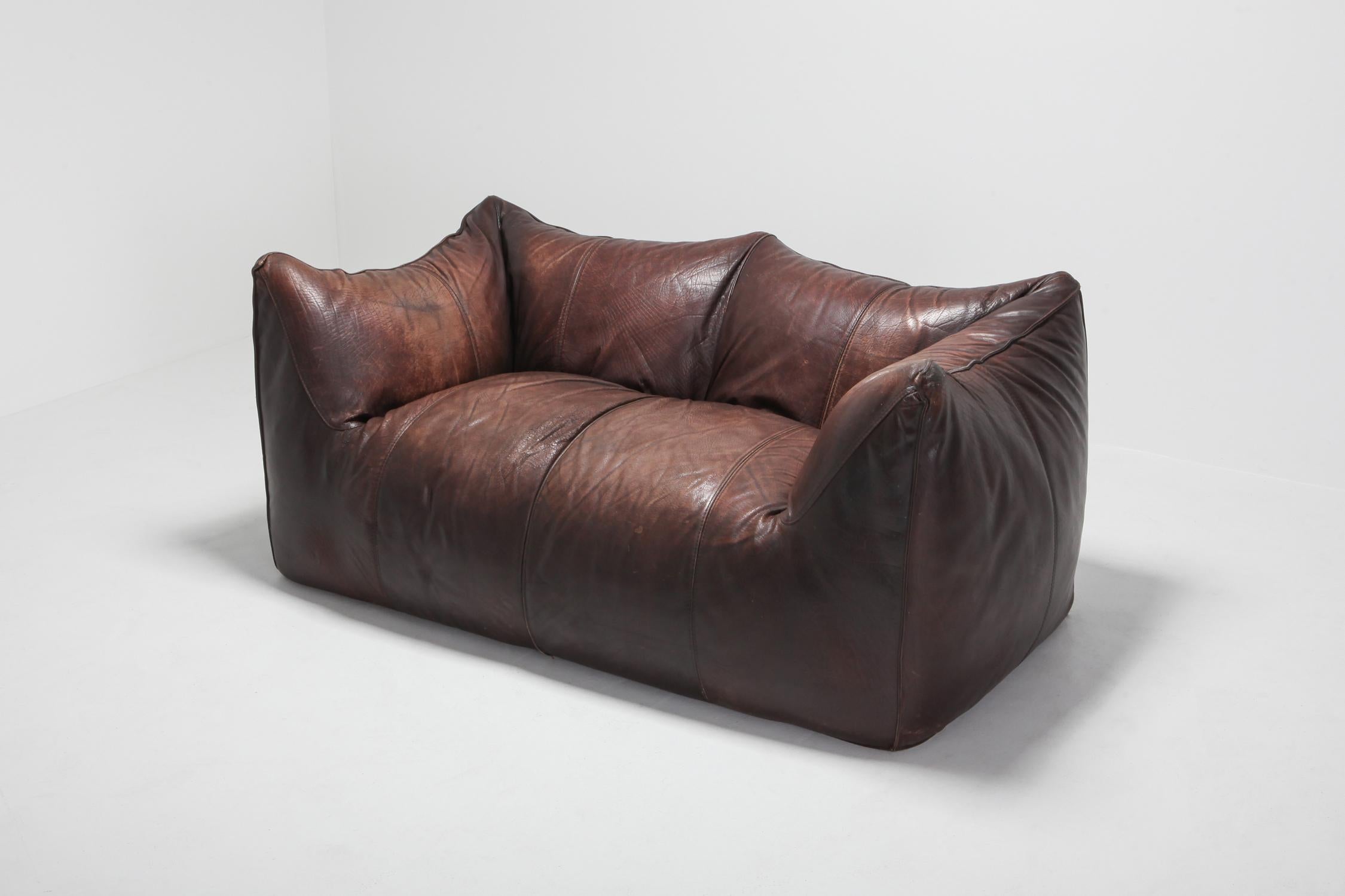 Post-Modern Bambole First Edition by Mario Bellini in Brown Leather