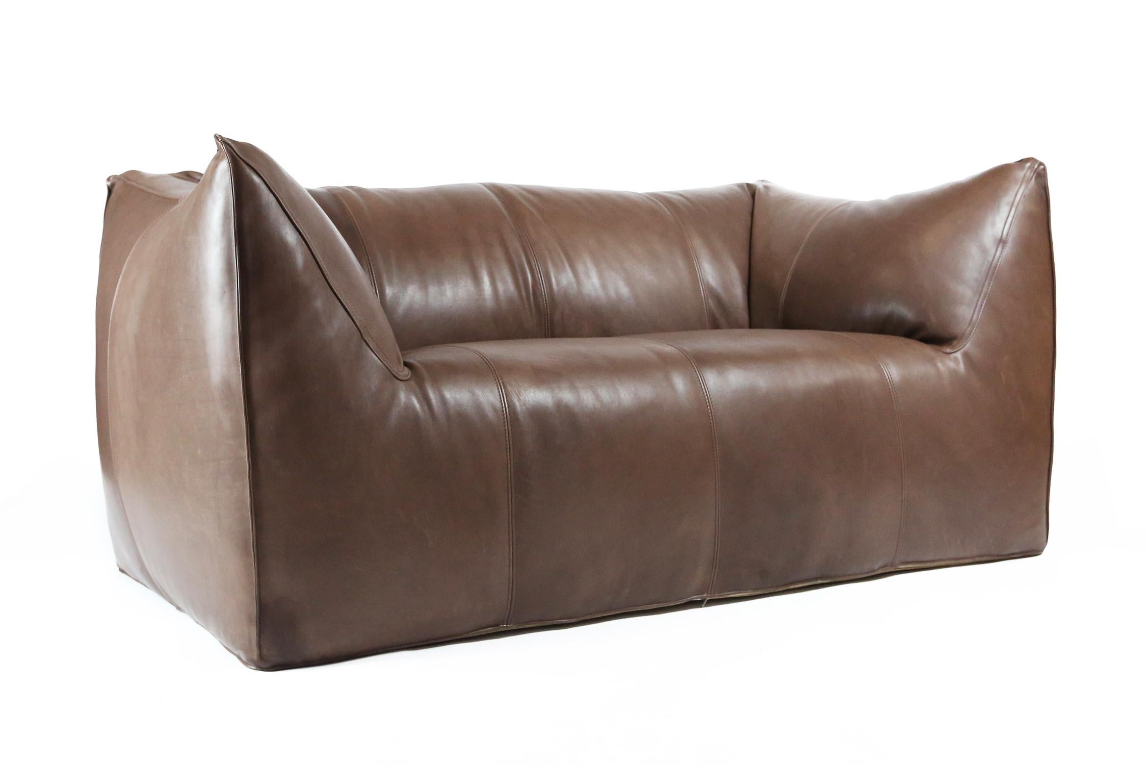 Italian Bambole 2-Seat Sofa in Brown Leather by Mario Bellini for B&B Italia, 1970s