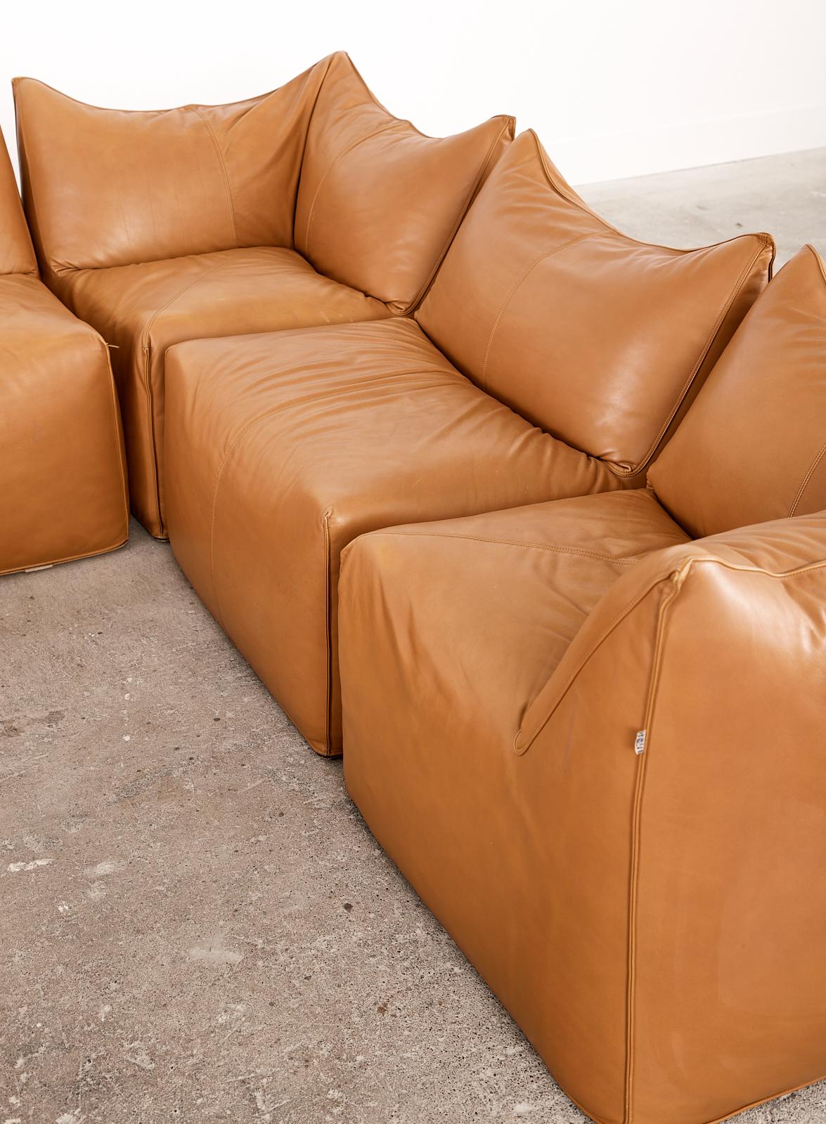 Italian Bambole Leather Sectional Sofa by Mario Bellini for B + B Italia