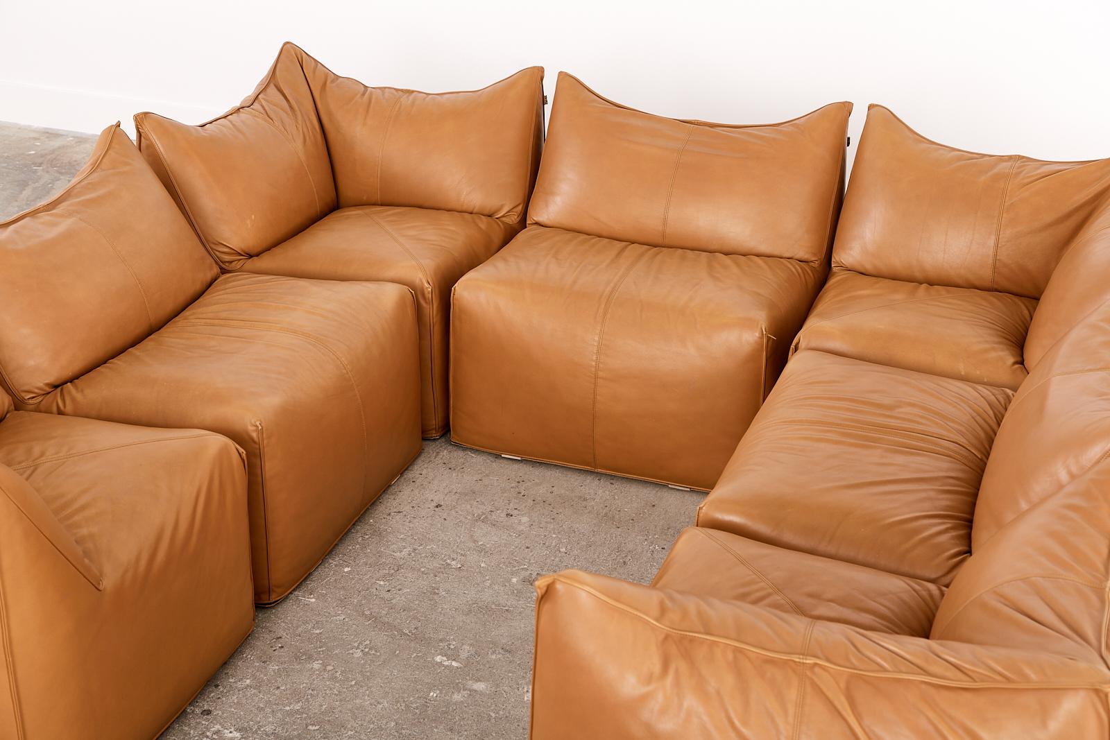 Hand-Crafted Bambole Leather Sectional Sofa by Mario Bellini for B + B Italia