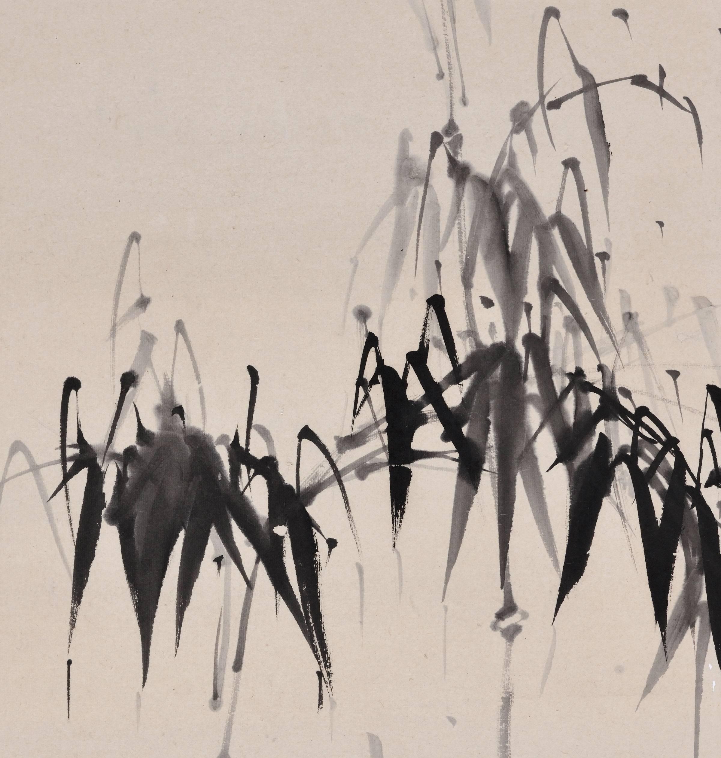 Cho Tosai (1713-1786)

“Bamboo”

Wall panel, ink on paper.

Upper Seal: Choyo 
Lower Seal: Sokushin-kyoshi

Dimensions:
129 cm x 39 cm x 2 cm (51” x 15.5” x .75”)

This bamboo painting by Cho Tosai demonstrates great mastery of brush and