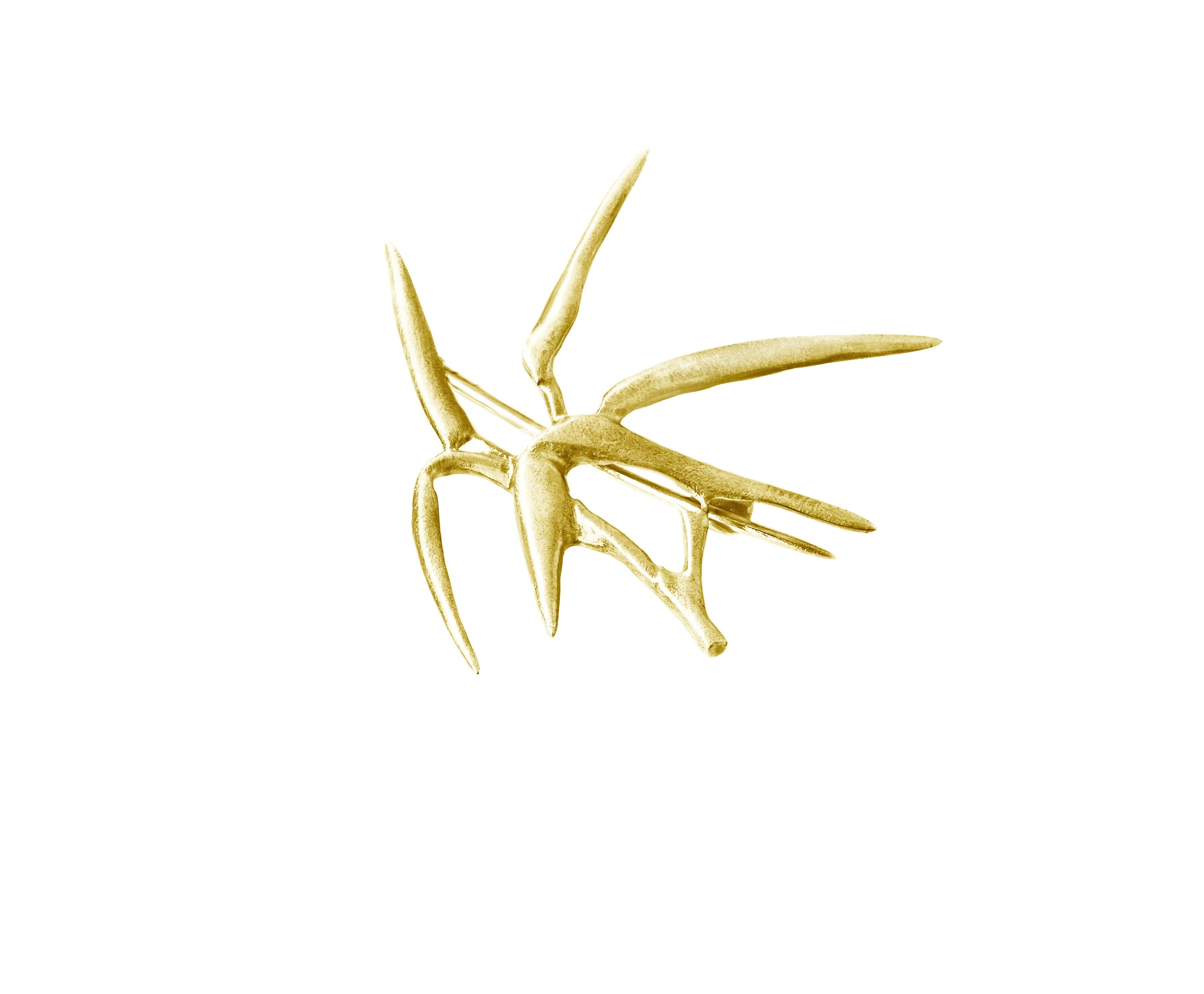 Women's or Men's Bamboo Fourteen Karat Yellow Gold Contemporary Diptych Brooch by the Artist For Sale