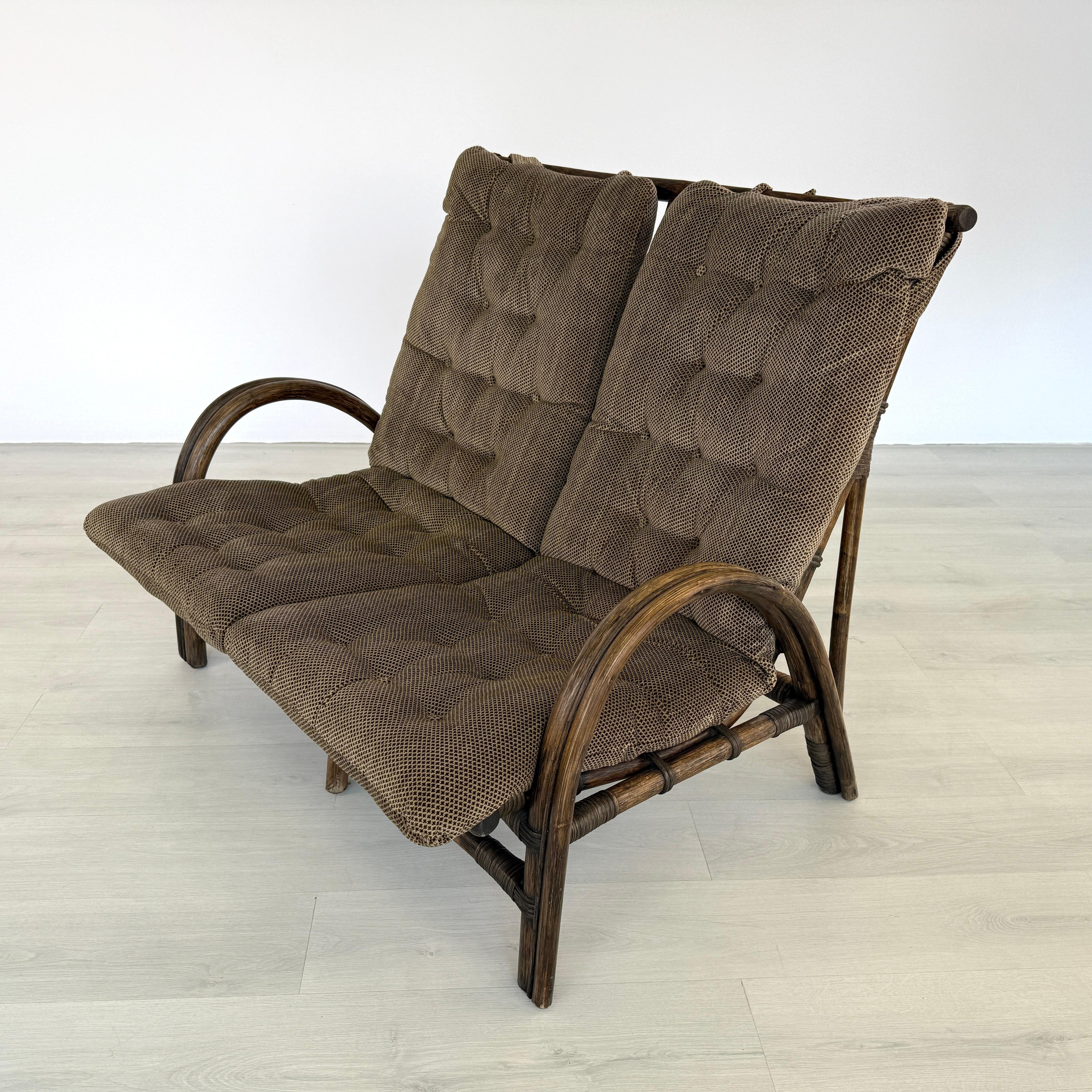 Mid-Century Modern Bamboo 2-seat Sofa Manner of Rohe Noordwolde For Sale