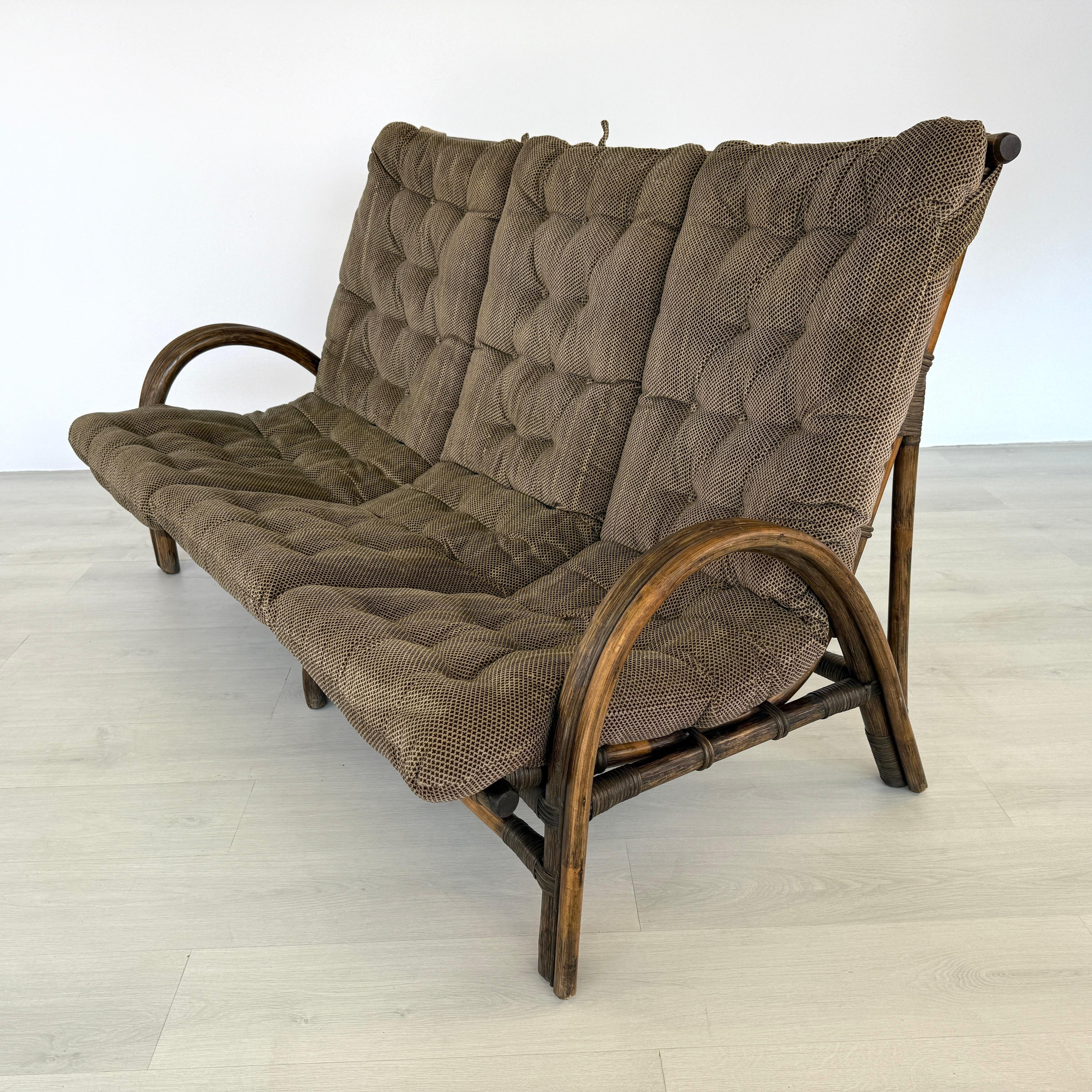 Mid-Century Modern Bamboo 3-seat Sofa Manner of Rohe Noordwolde For Sale