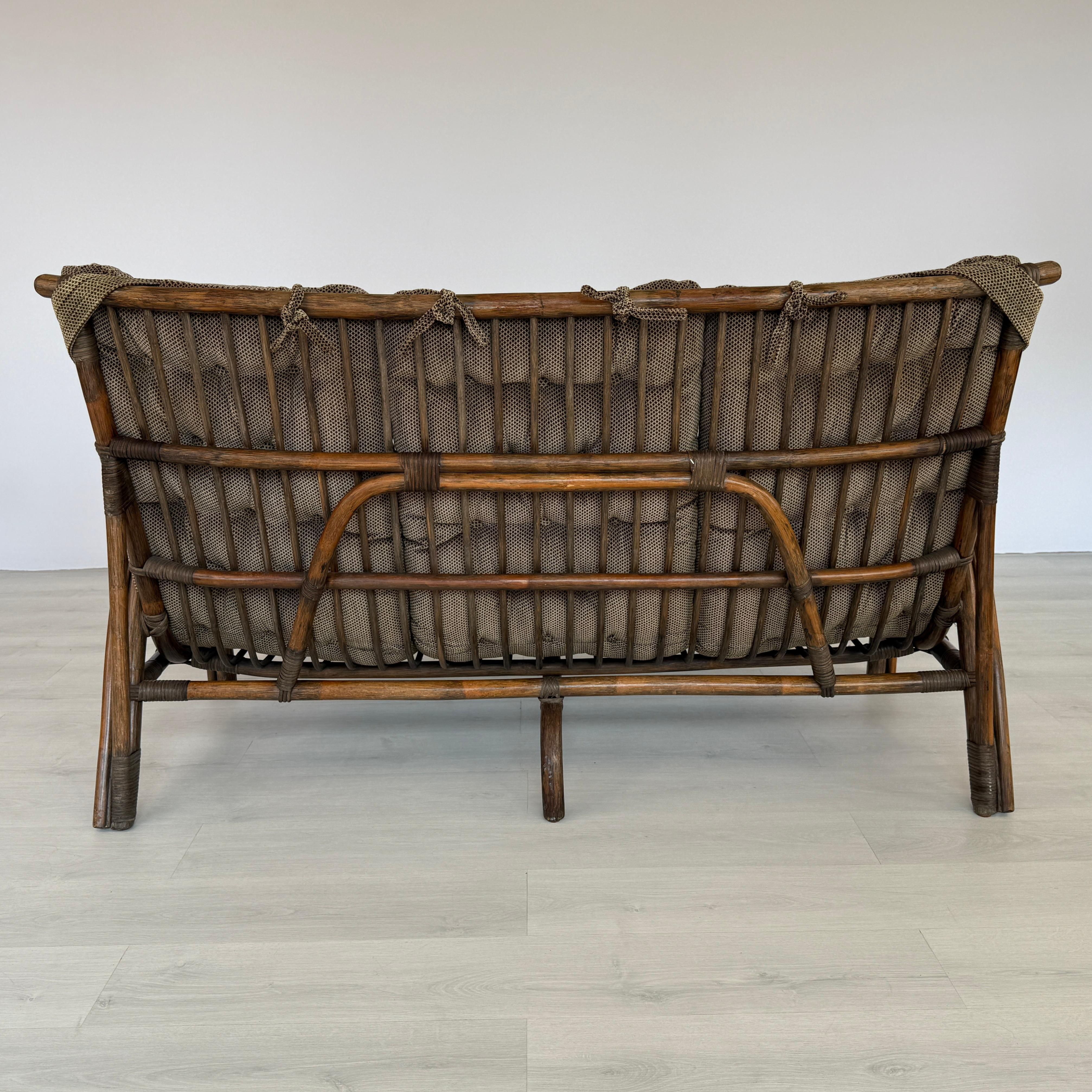 Bamboo 3-seat Sofa Manner of Rohe Noordwolde In Good Condition For Sale In Bridgeport, CT