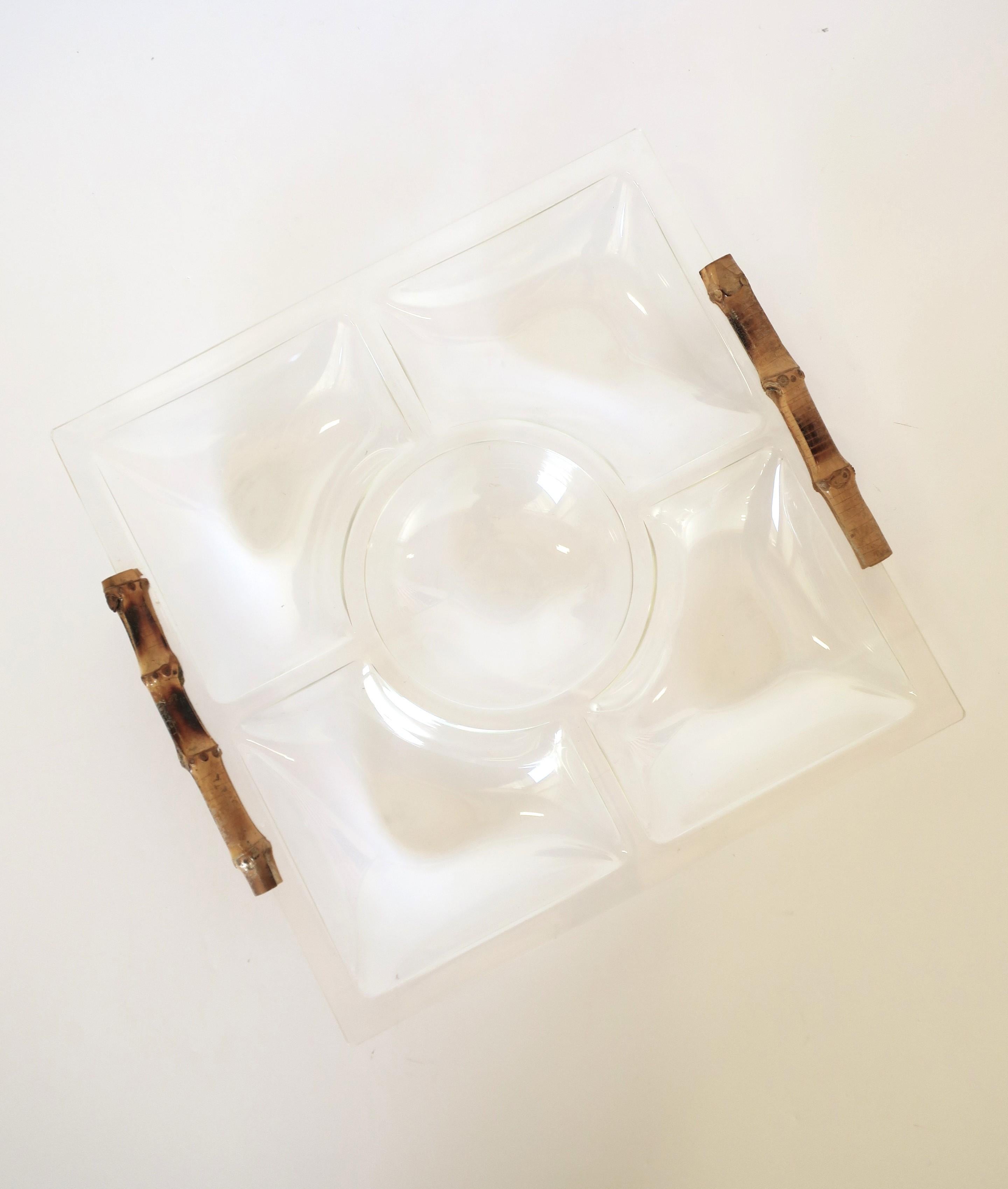 Bamboo and Acrylic Sectional Serving Tray Bowl the Style of Gucci, 1977 2