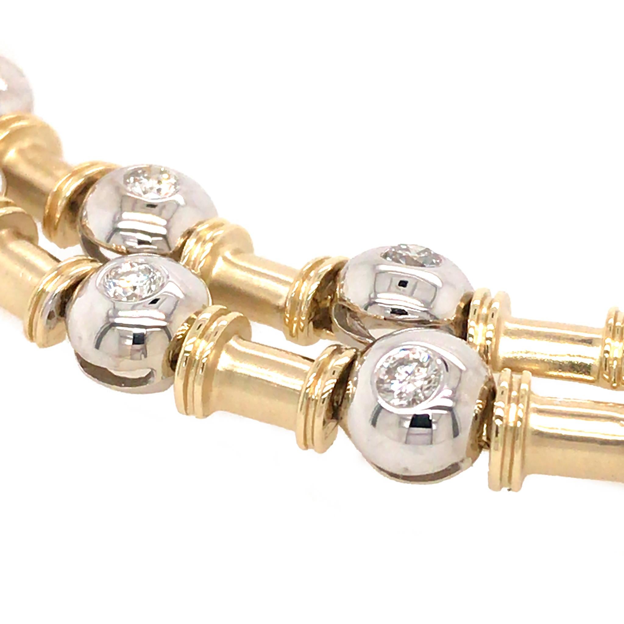 Bamboo and Bead Motif, 14k Yellow Gold Diamond Bezel Bracelet In Good Condition For Sale In New York, NY