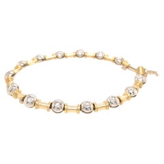 Bracelet en or jaune 14 carats avec motif de bambou et perles et diamants