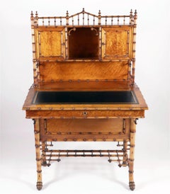 American Bamboo and Birch Satinwood Secretary Desk,  Attributed to R. J. Horner