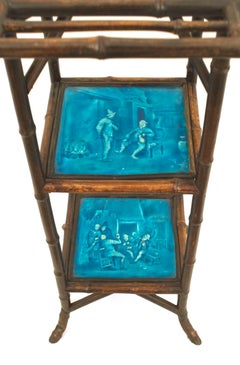 Bamboo and Blue Porcelain End Table