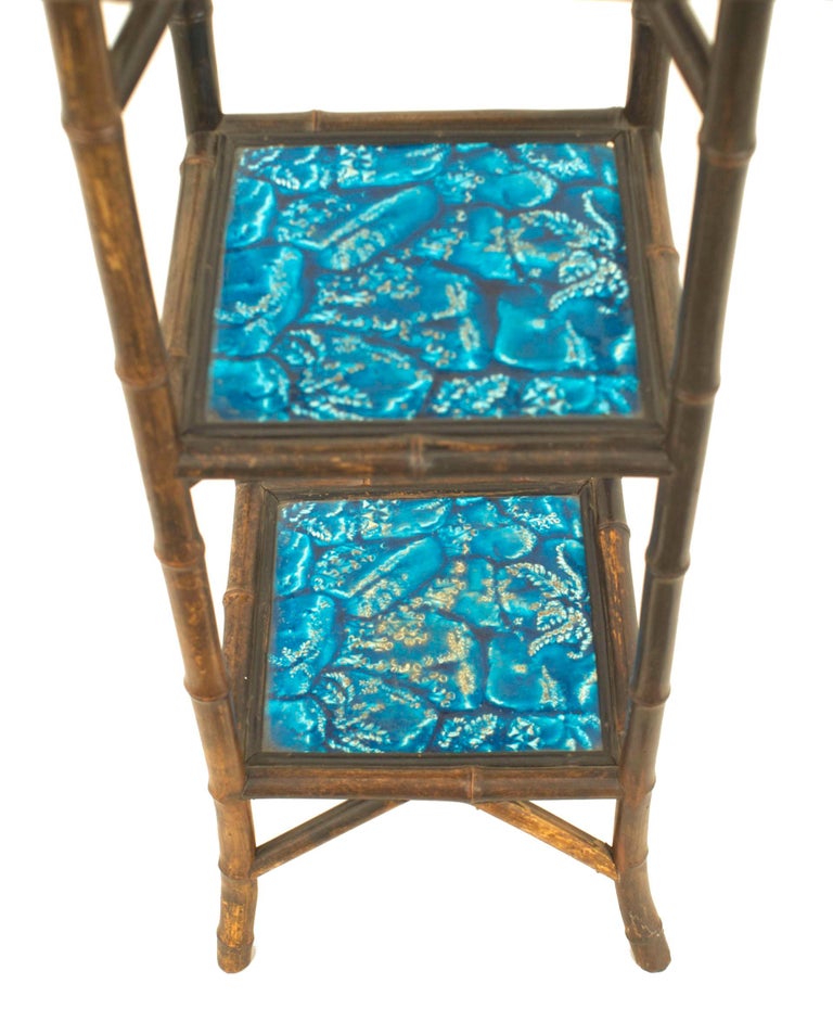 19th Century Bamboo and Blue Porcelain End Table For Sale