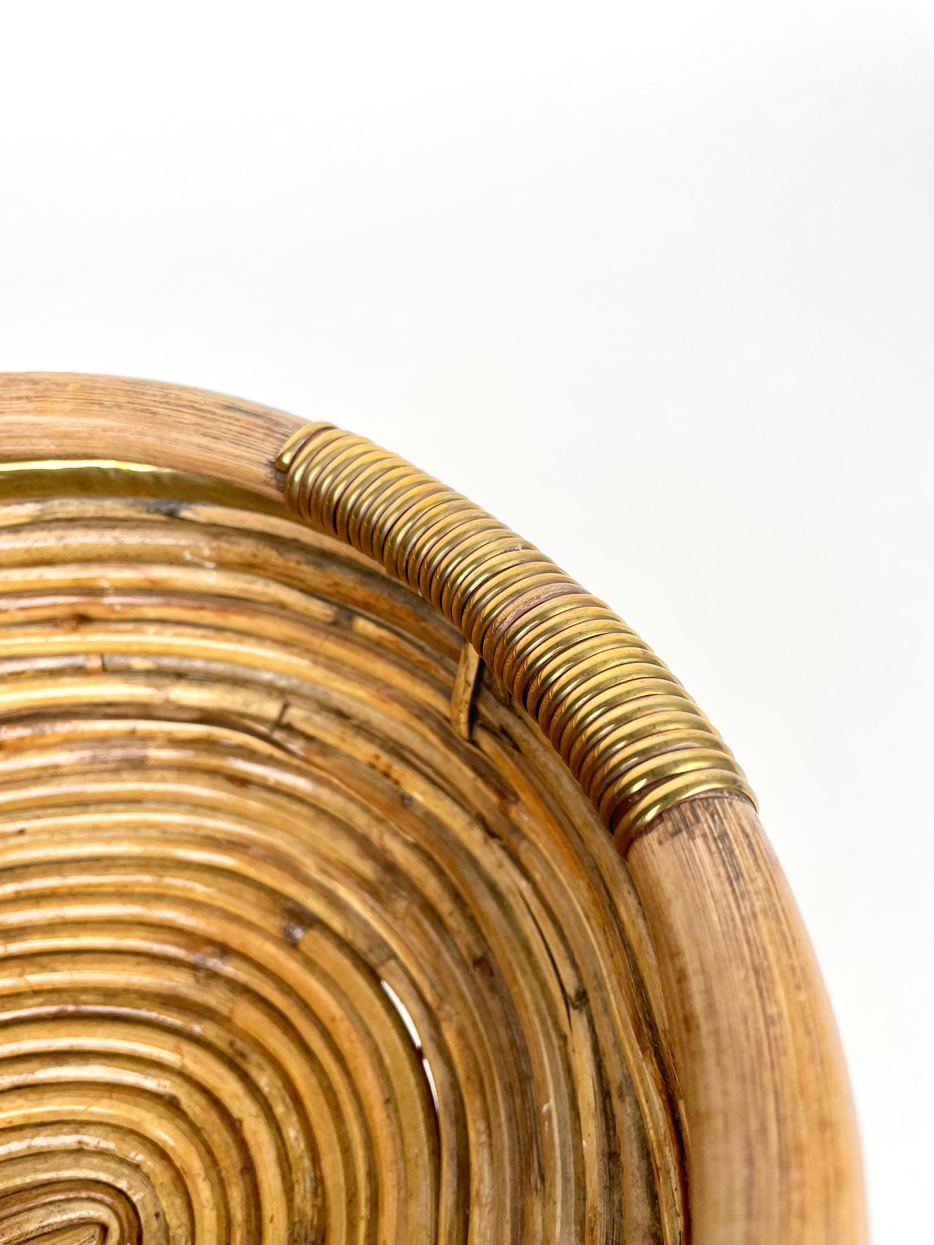Bamboo and Brass Basket Bowl with Handle, Italy, 1970s For Sale 4