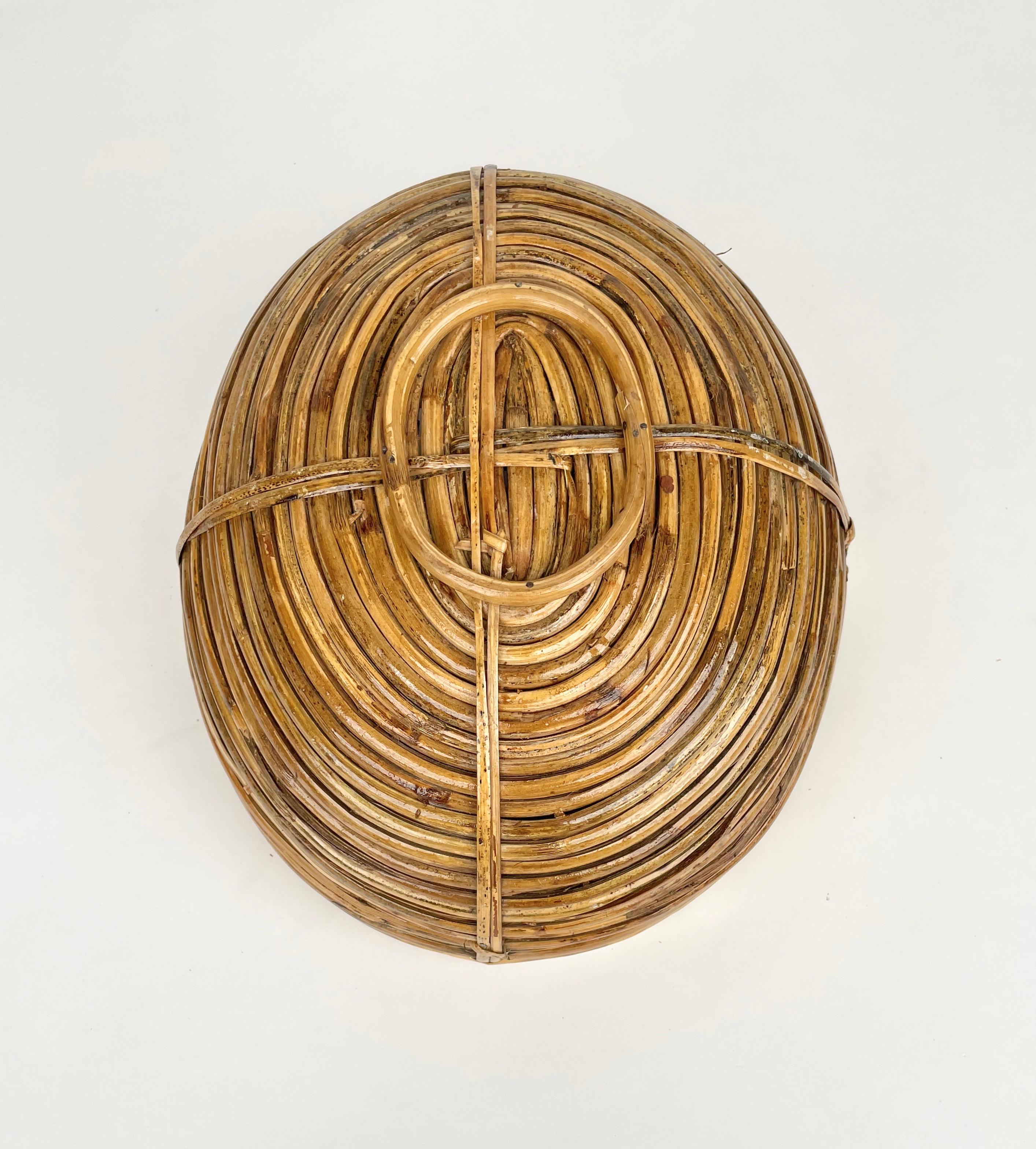 Bamboo and Brass Basket Bowl with Handle, Italy, 1970s For Sale 6