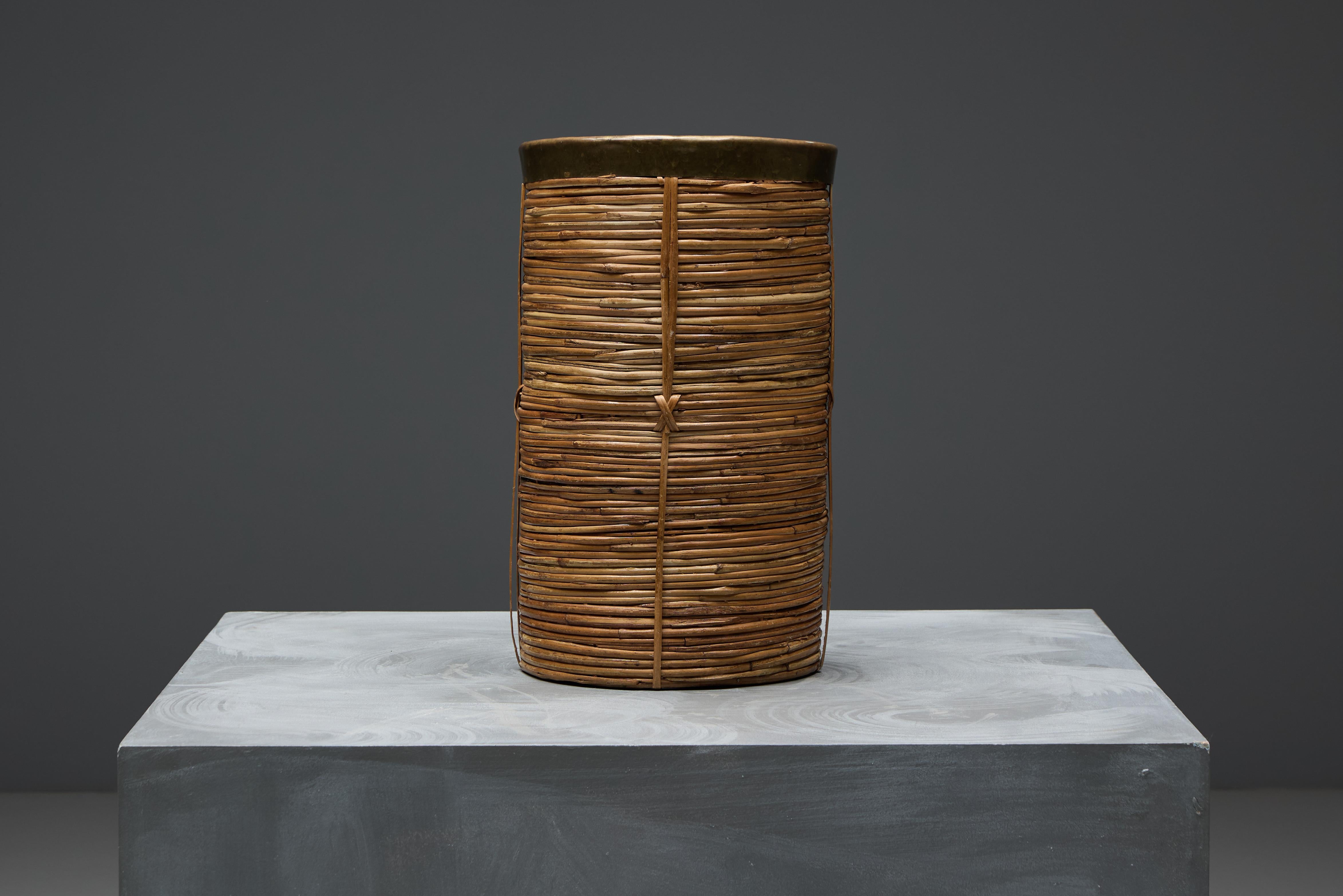 Ensemble panier en bambou et laiton, Italie, années 1970 4