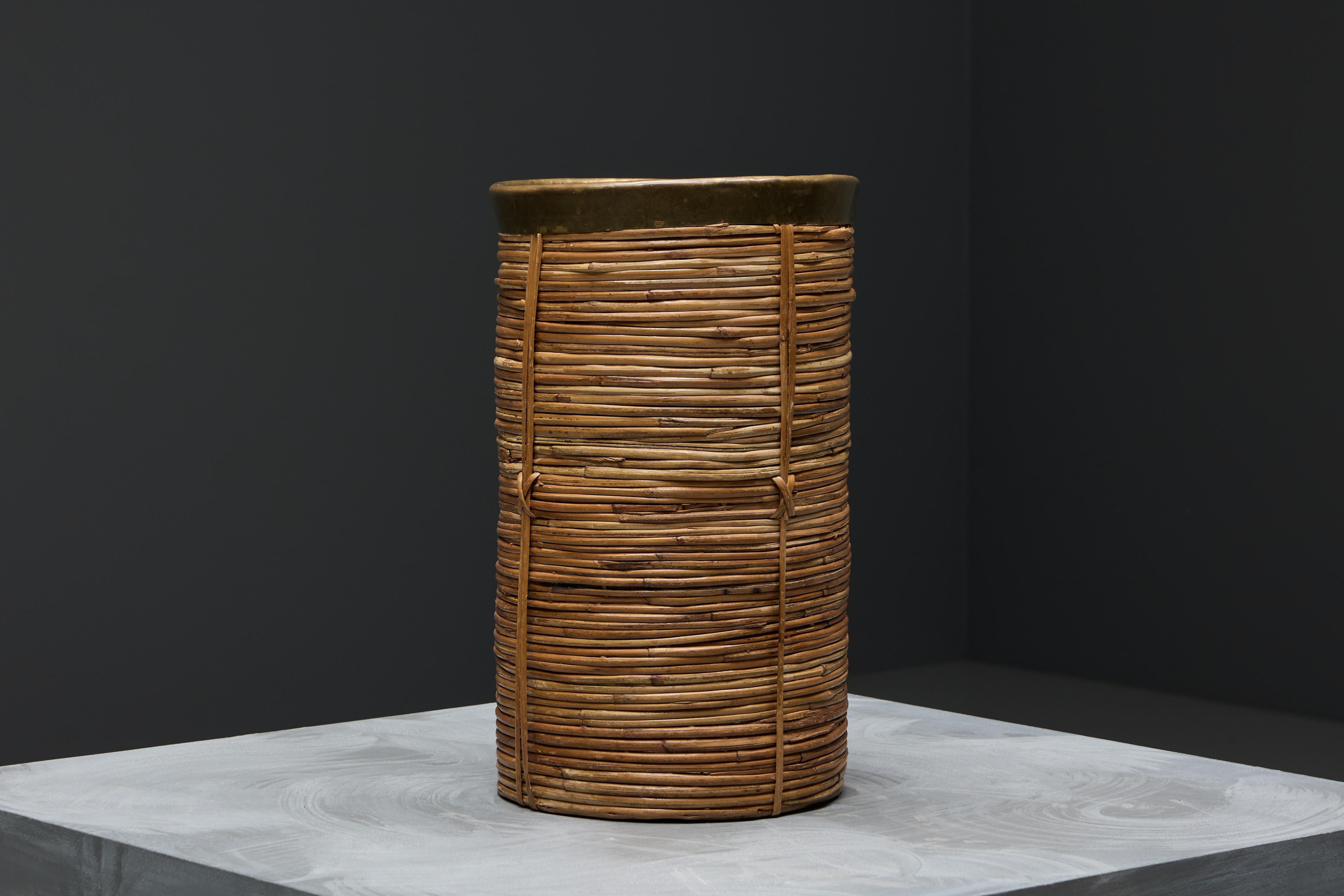 Ensemble panier en bambou et laiton, Italie, années 1970 5