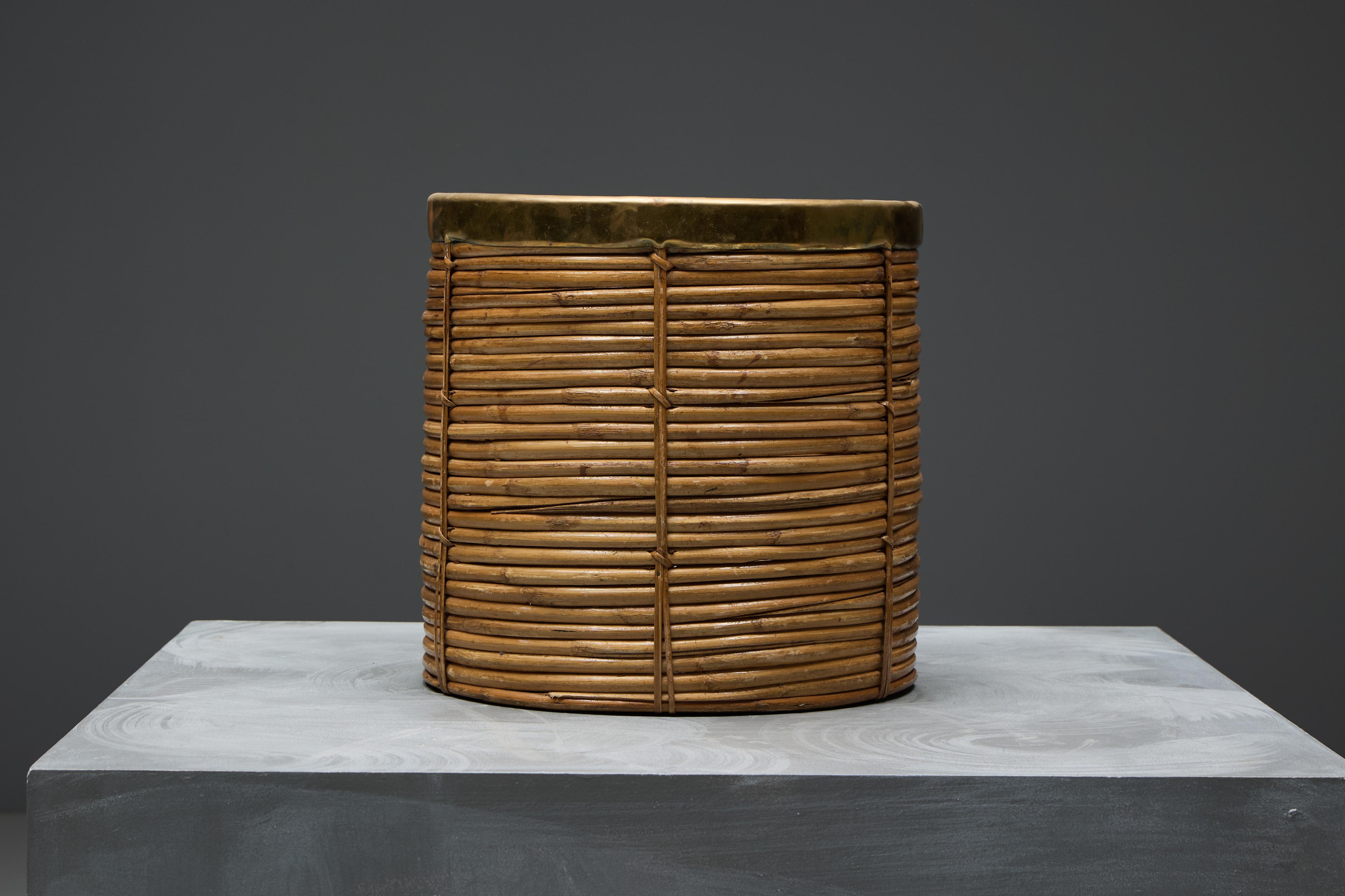 Ensemble panier en bambou et laiton, Italie, années 1970 8