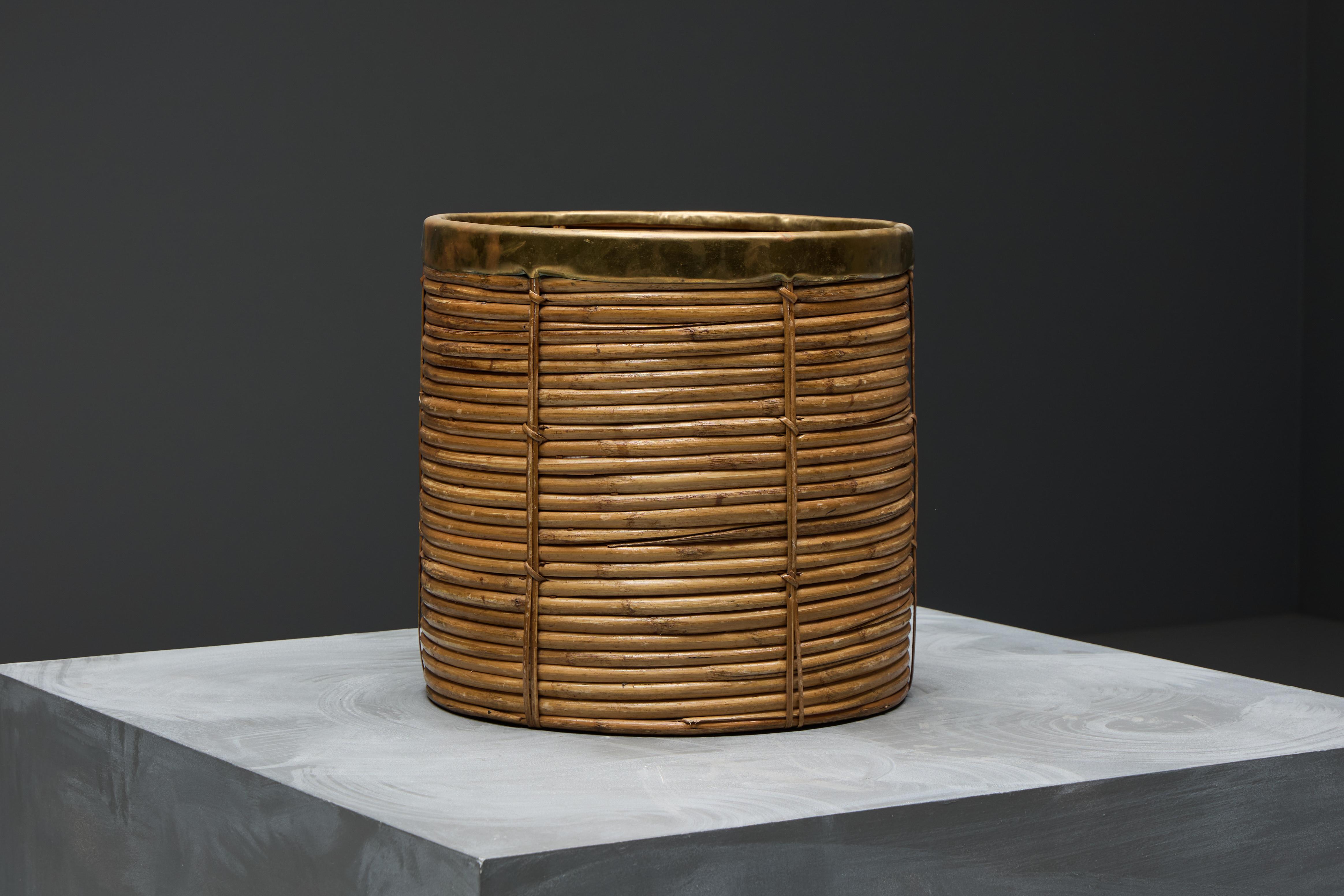 Ensemble panier en bambou et laiton, Italie, années 1970 9