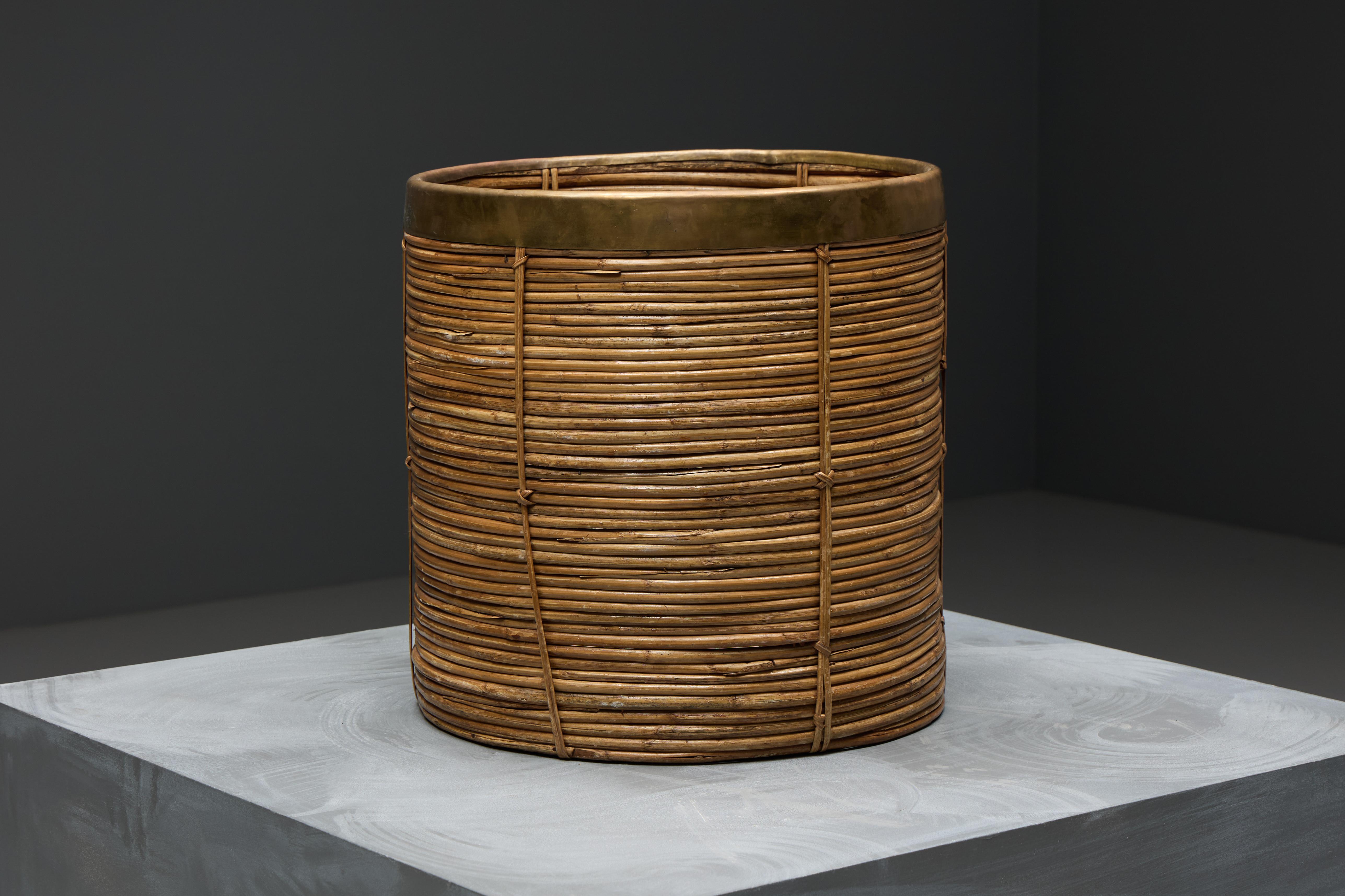 Ensemble panier en bambou et laiton, Italie, années 1970 12