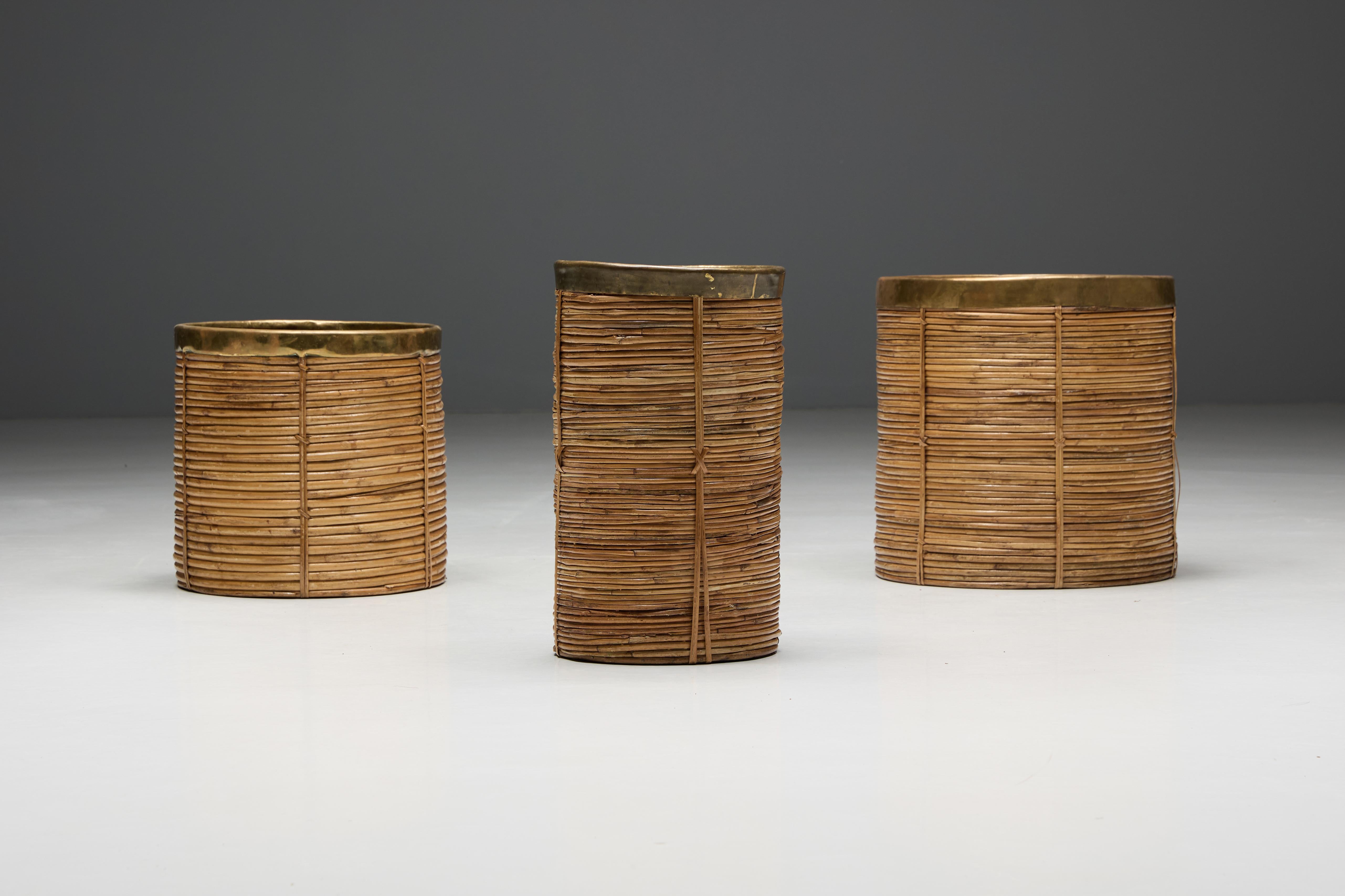 Ensemble panier en bambou et laiton, Italie, années 1970 3