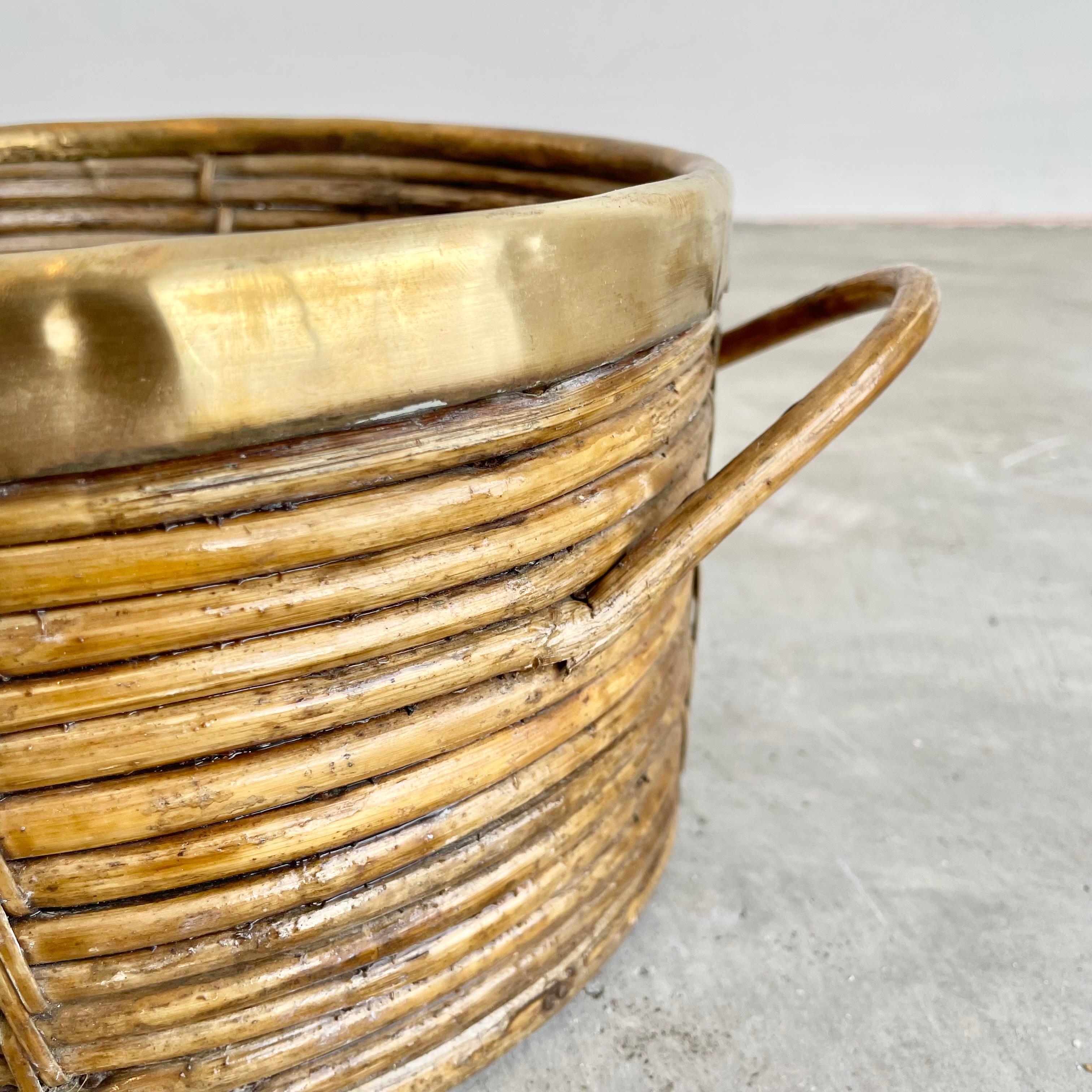 Bohemian Bamboo and Brass Bowl in the Style of Gabriella Crespi, 1960s Italy