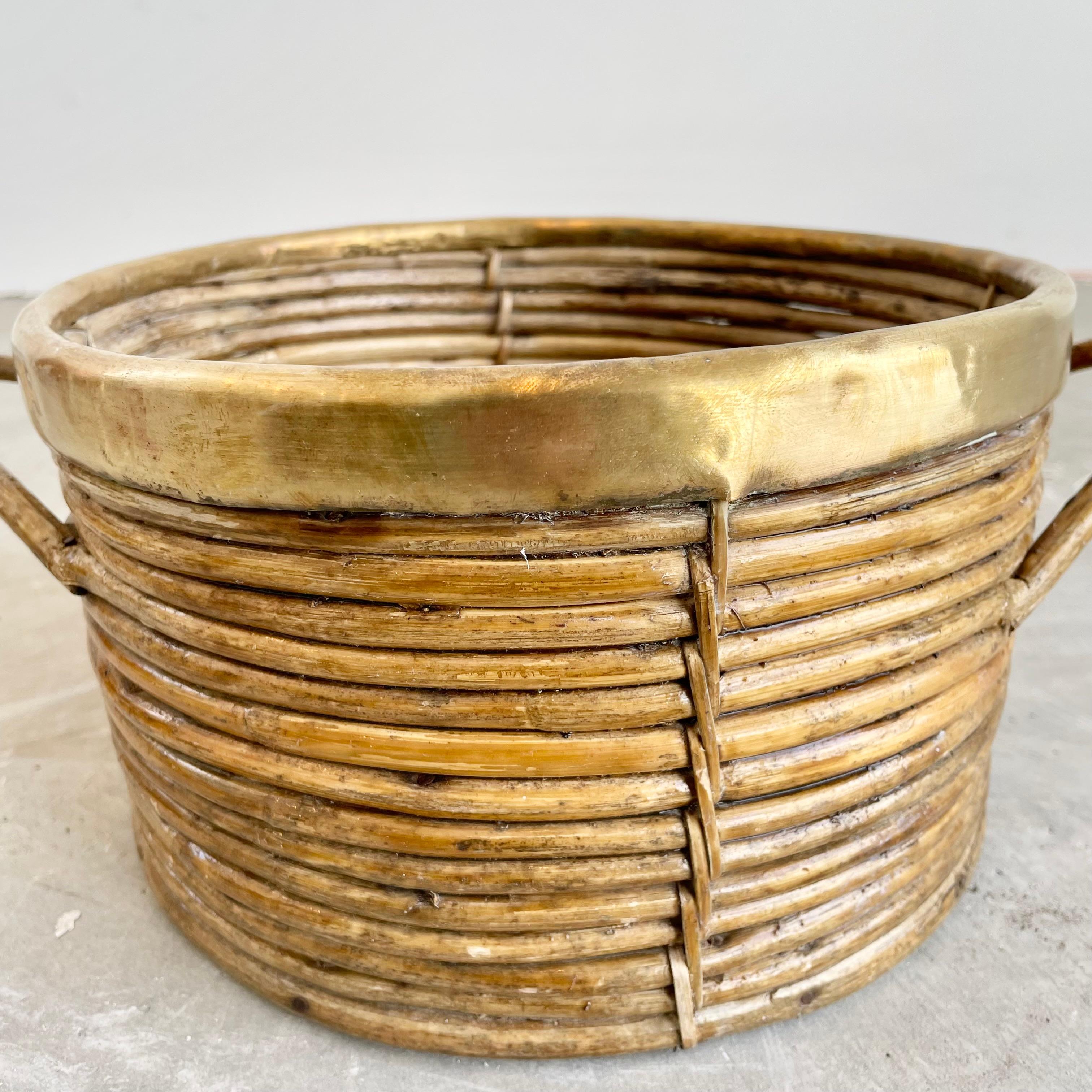 Italian Bamboo and Brass Bowl in the Style of Gabriella Crespi, 1960s Italy