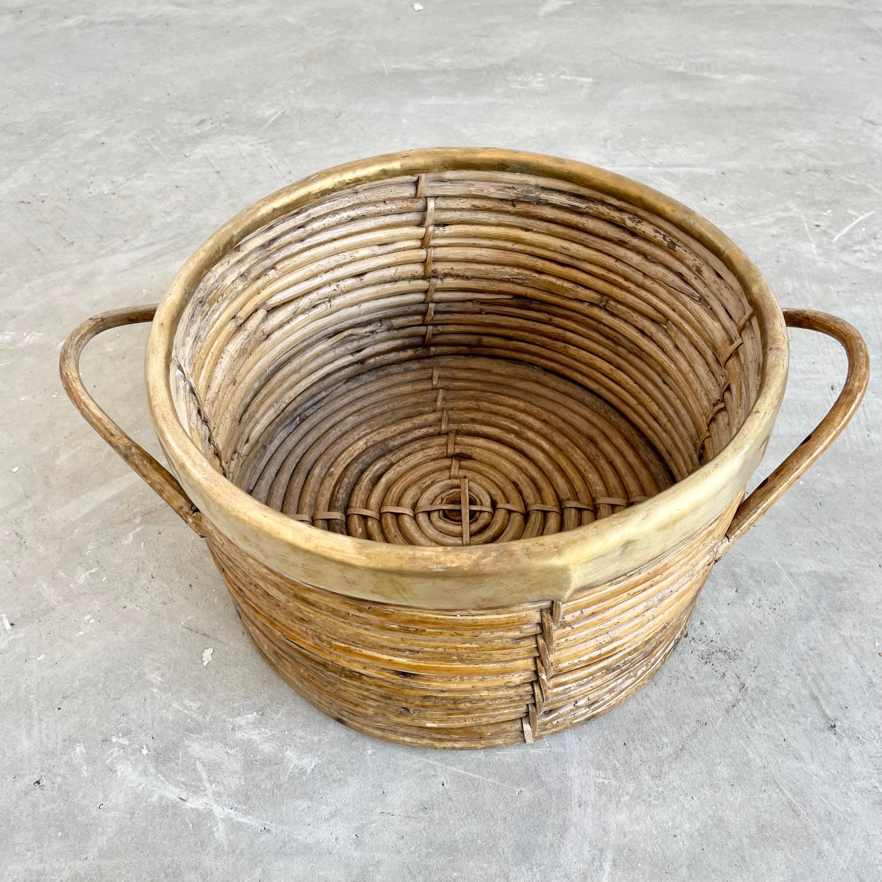 Mid-20th Century Bamboo and Brass Bowl in the Style of Gabriella Crespi, 1960s Italy