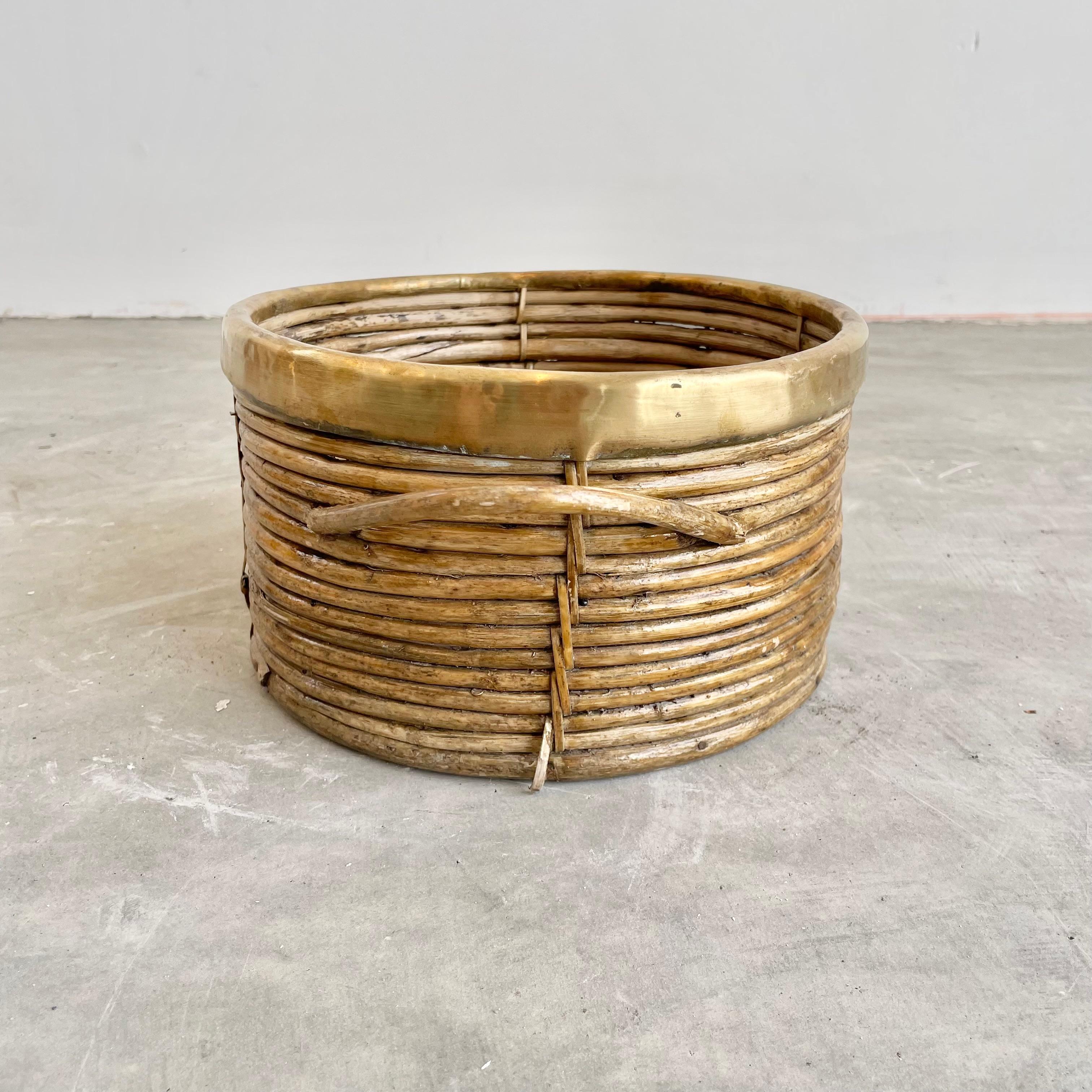 Bamboo and Brass Bowl in the Style of Gabriella Crespi, 1960s Italy 1