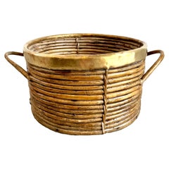 Bamboo and Brass Bowl in the Style of Gabriella Crespi, 1960s Italy