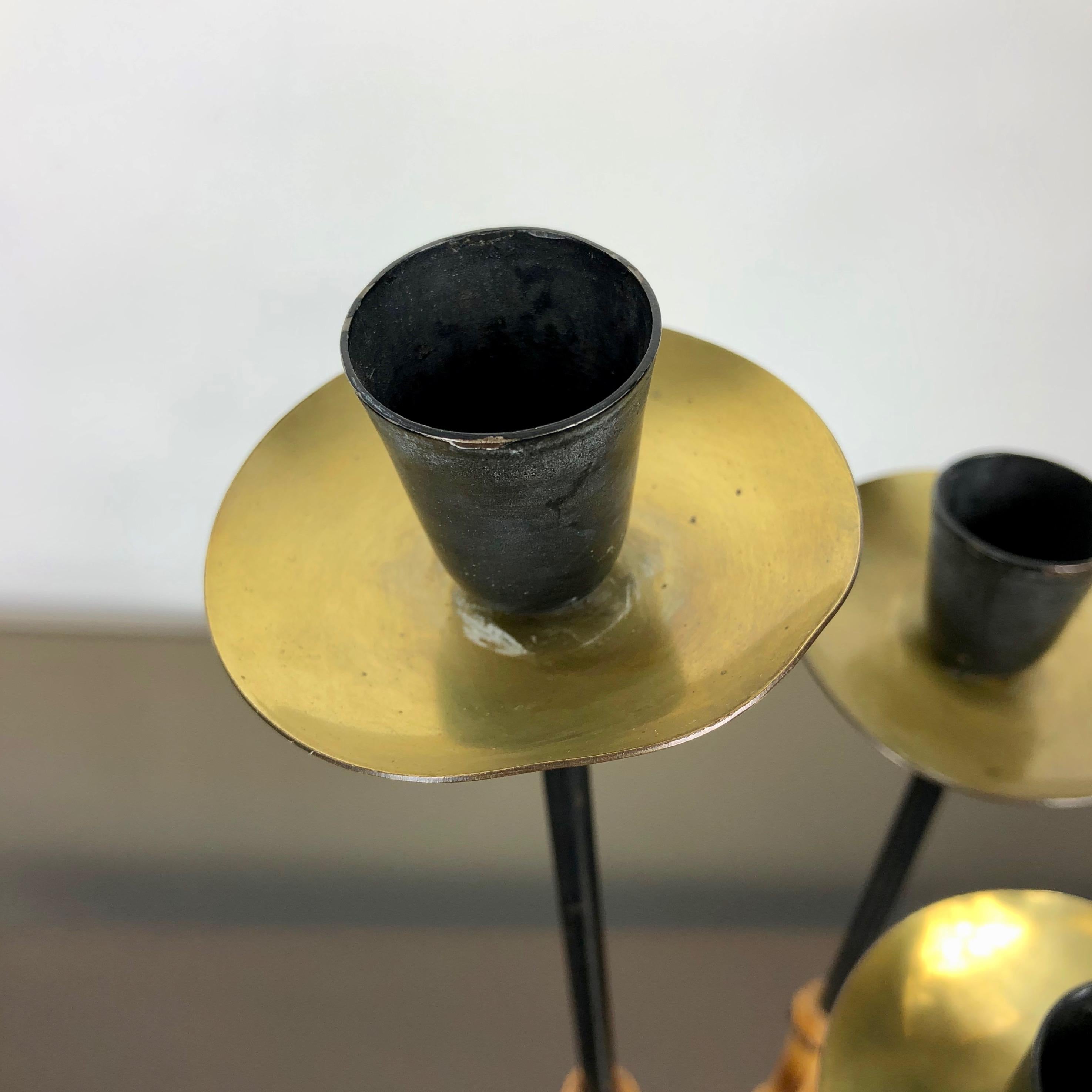 Late 20th Century Bamboo and Brass Candleholder, Three Arms, Italy, 1970s For Sale