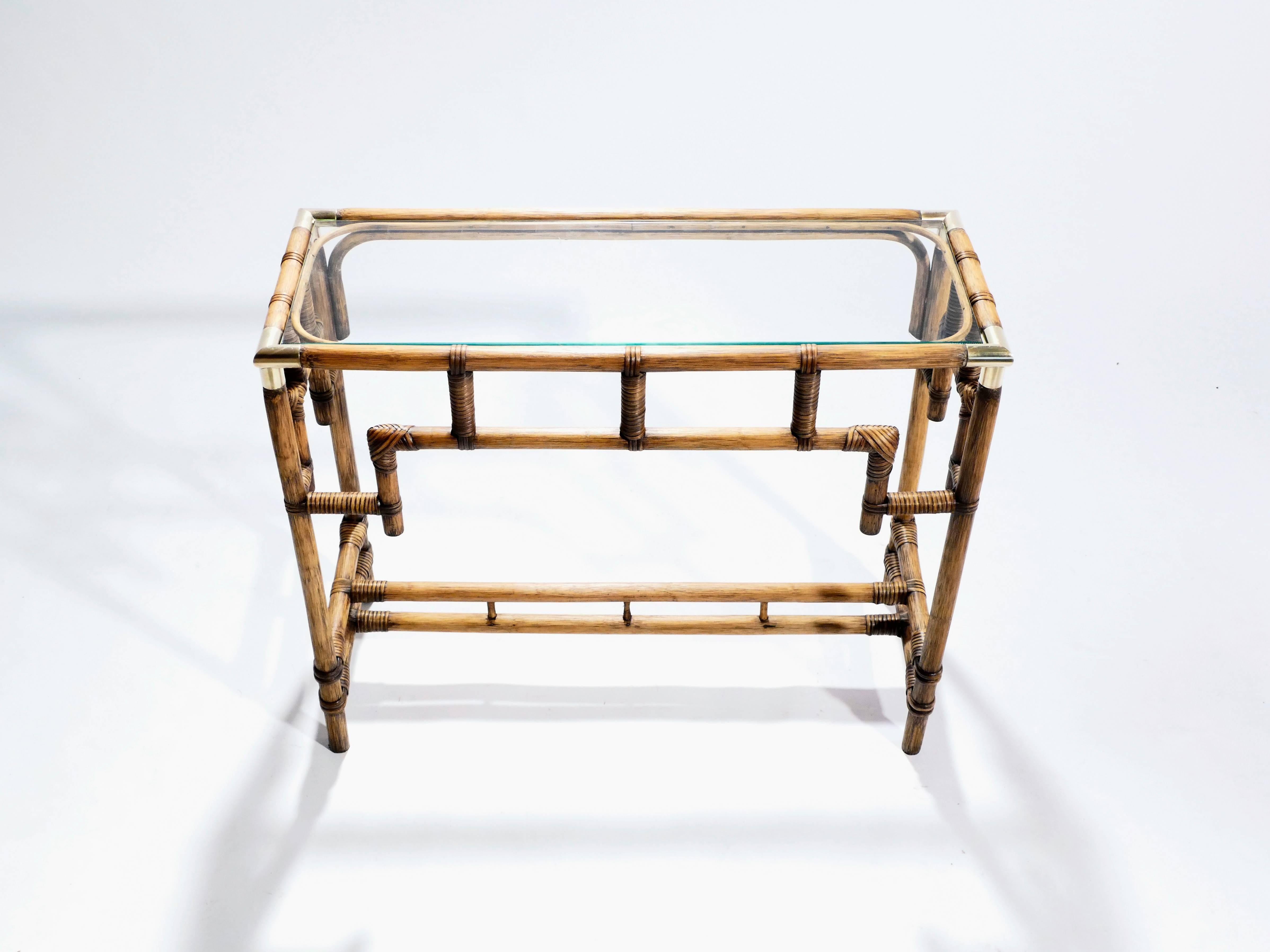 Bamboo and Brass Console Table, 1970s In Excellent Condition In Paris, IDF