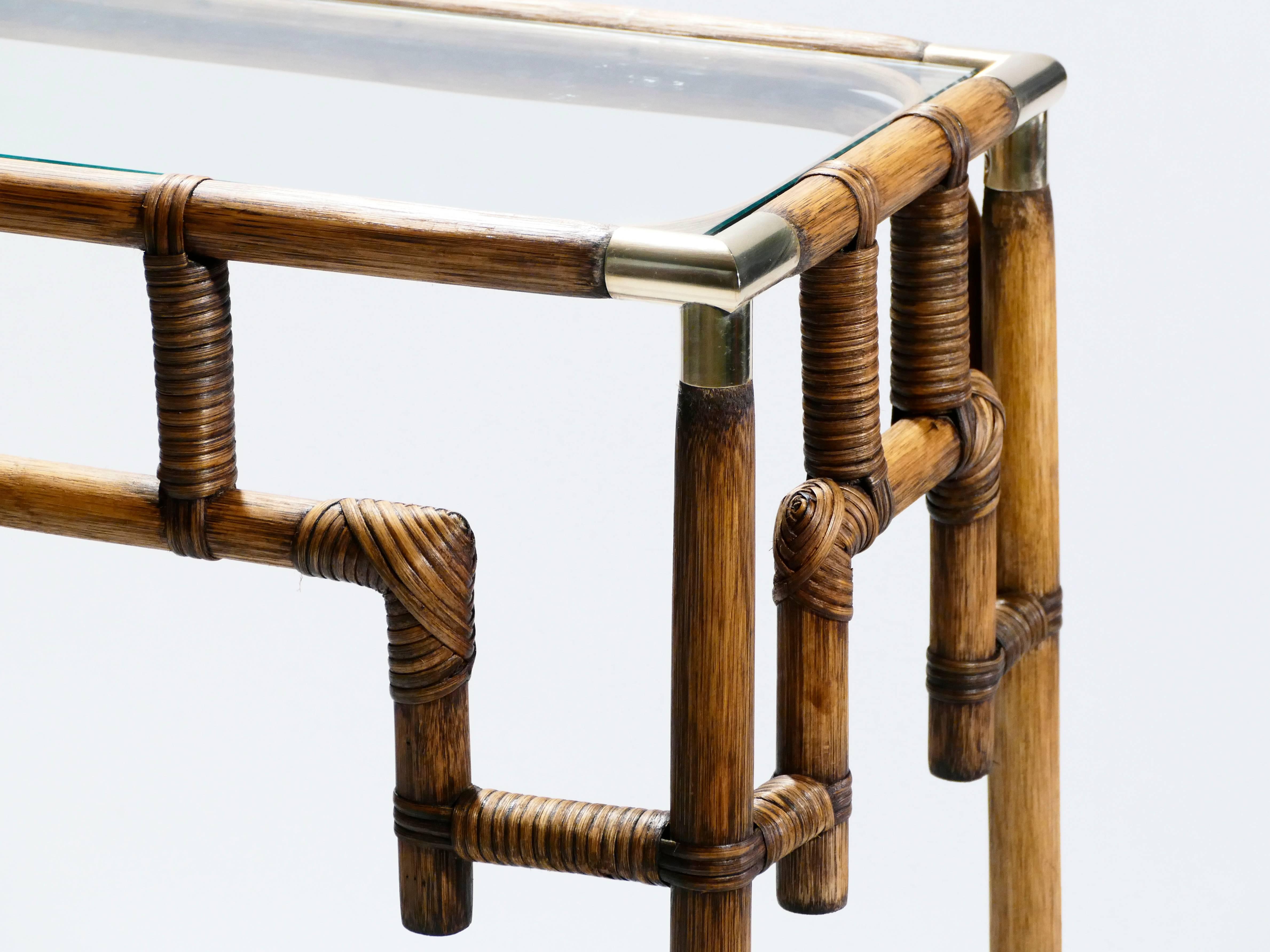Bamboo and Brass Console Table, 1970s 1