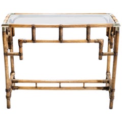 Bamboo and Brass Console Table, 1970s