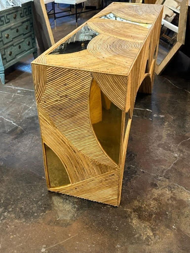 Contemporary Bamboo and Brass Consoles For Sale