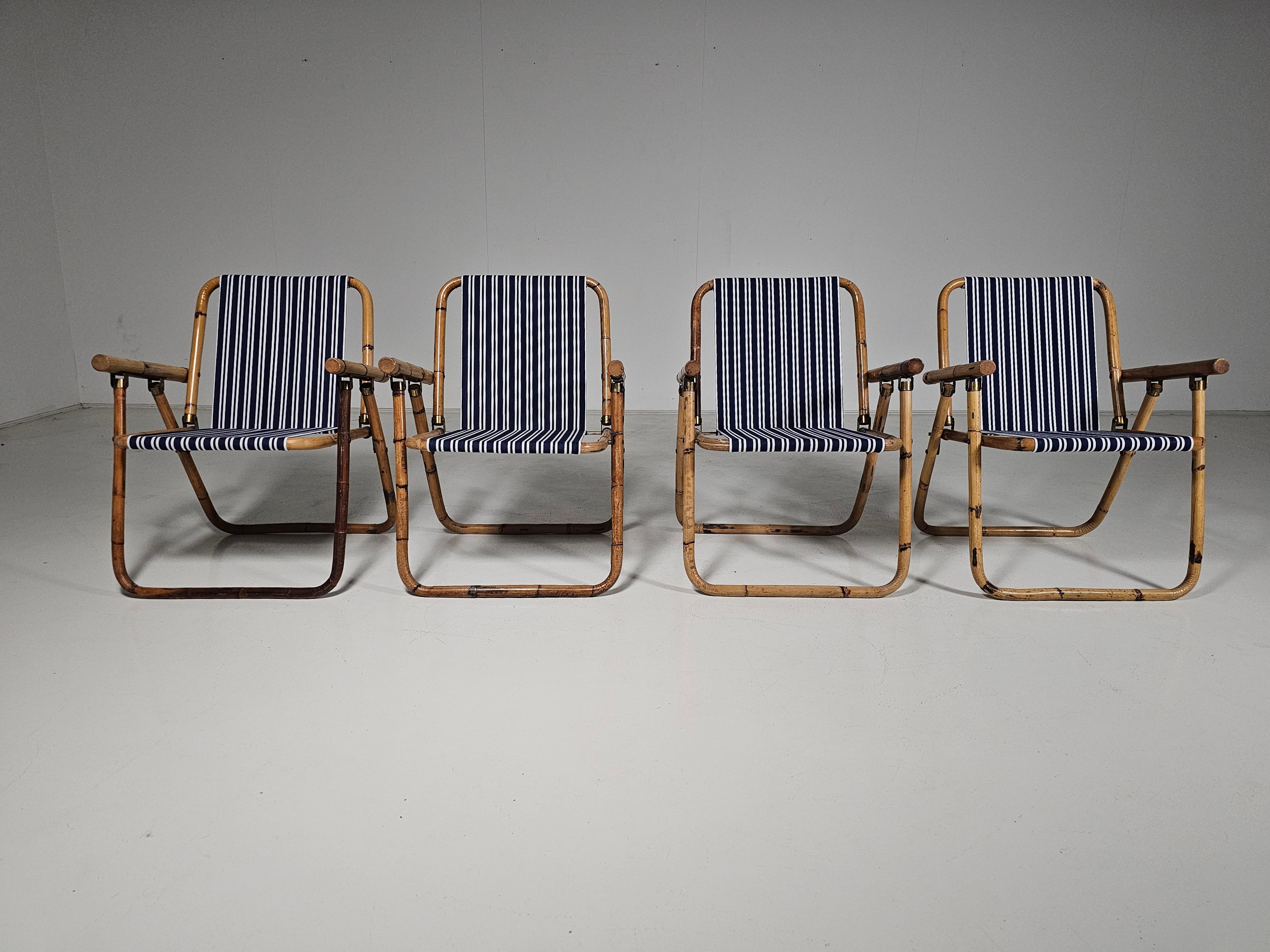 Mid-Century moderno Sedie pieghevoli in bambù e ottone, Italia, anni '60 in vendita