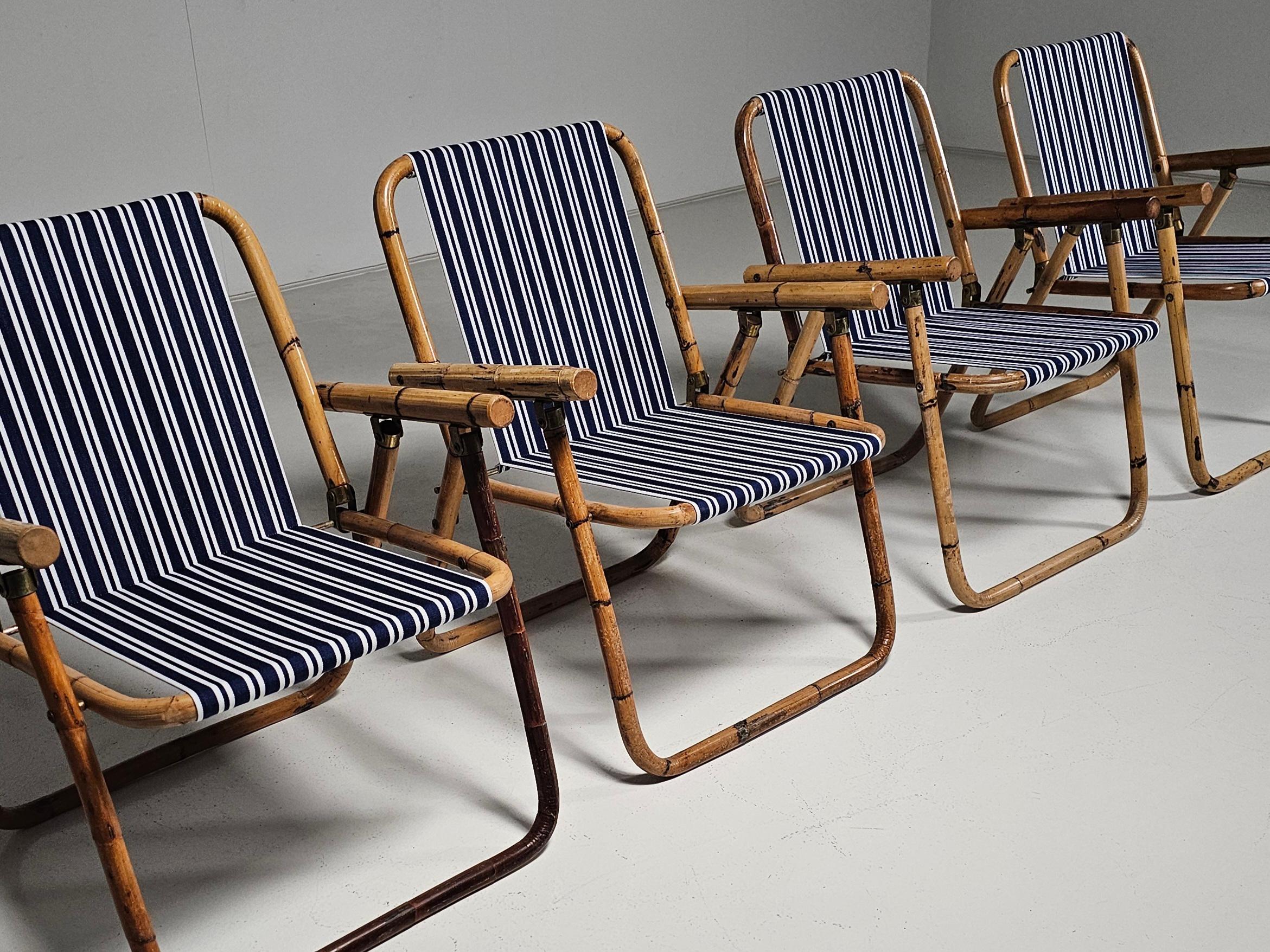 Sedie pieghevoli in bambù e ottone, Italia, anni '60 In condizioni buone in vendita a amstelveen, NL