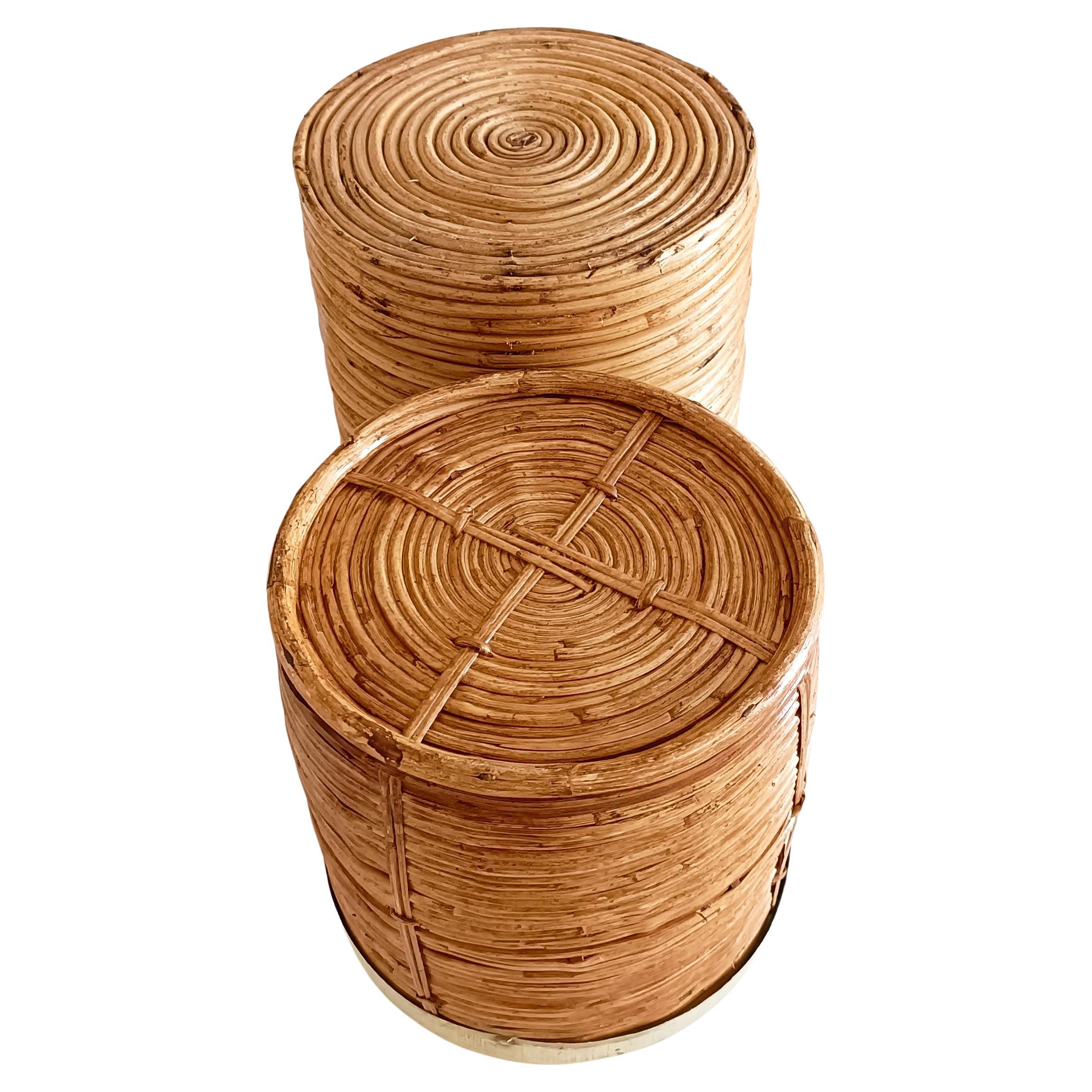 Bamboo and Brass Gabriella Crespi Style Pair of Basket Planters, Italy 1970s 6