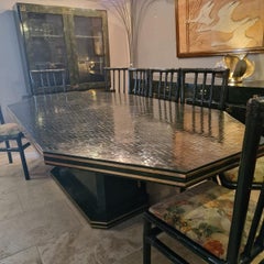 Bamboo and brass marquetry dining set by Dal Vera circa 1970