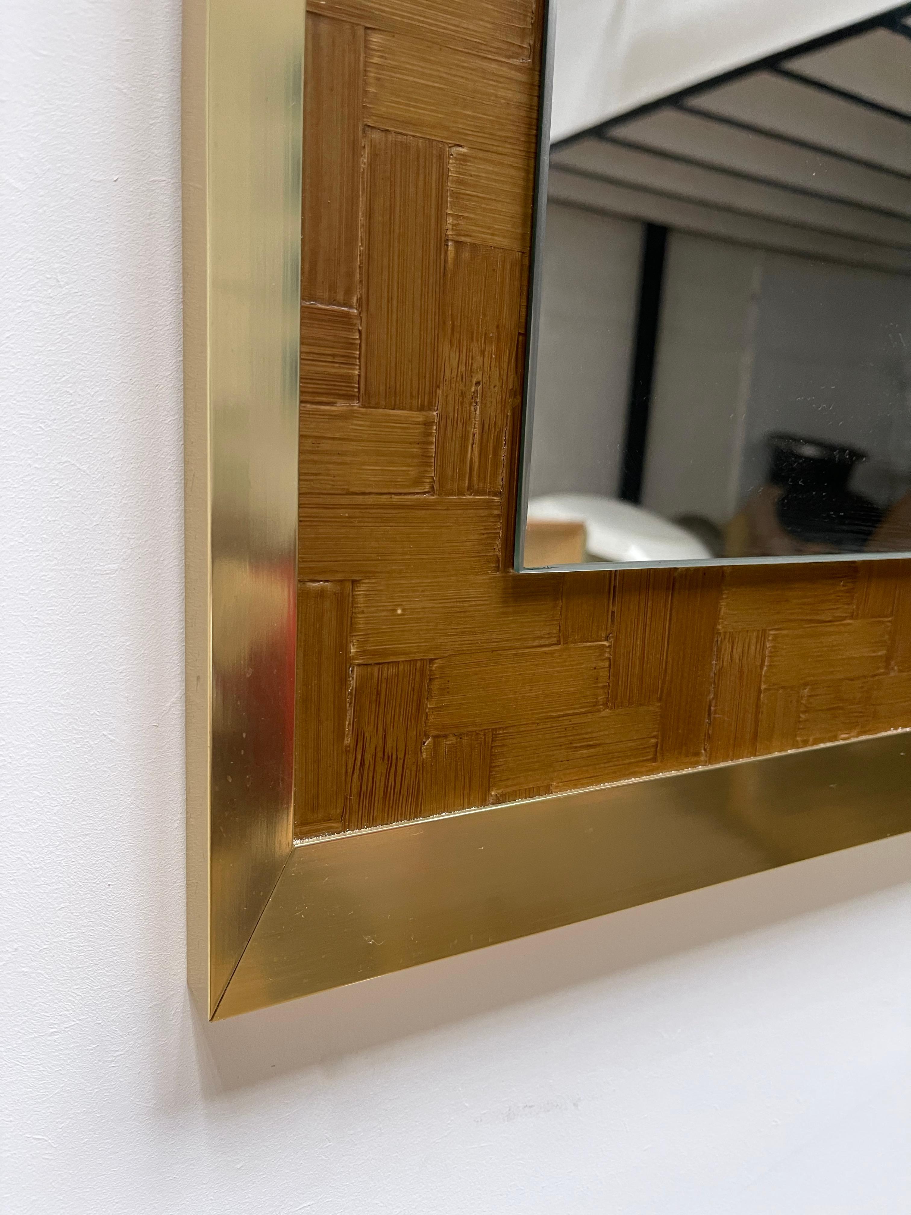 Mid-Century Modern Bamboo and Brass Mirror by Dal Vera, Italy, 1970s For Sale