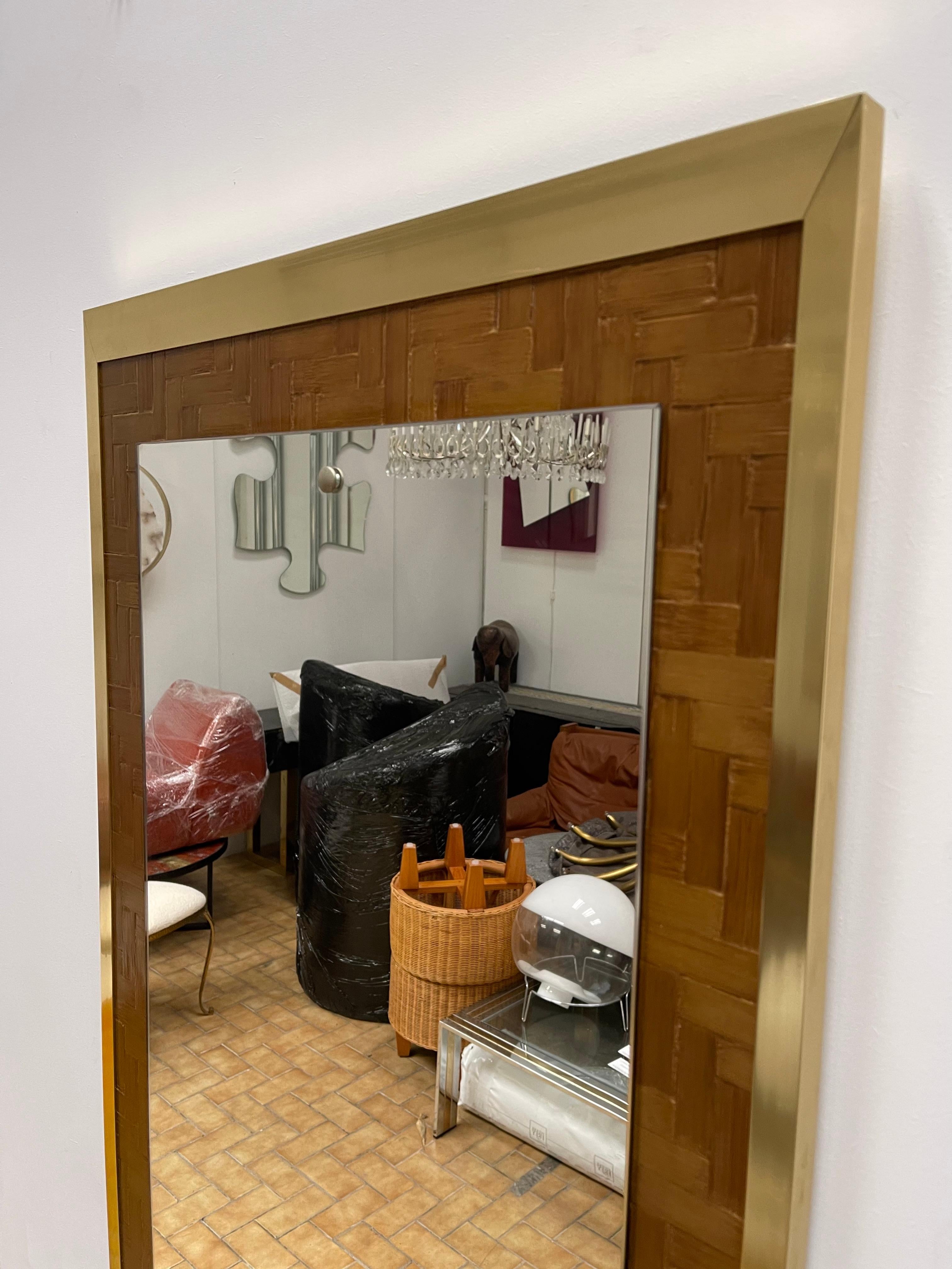 Italian Bamboo and Brass Mirror by Dal Vera, Italy, 1970s For Sale