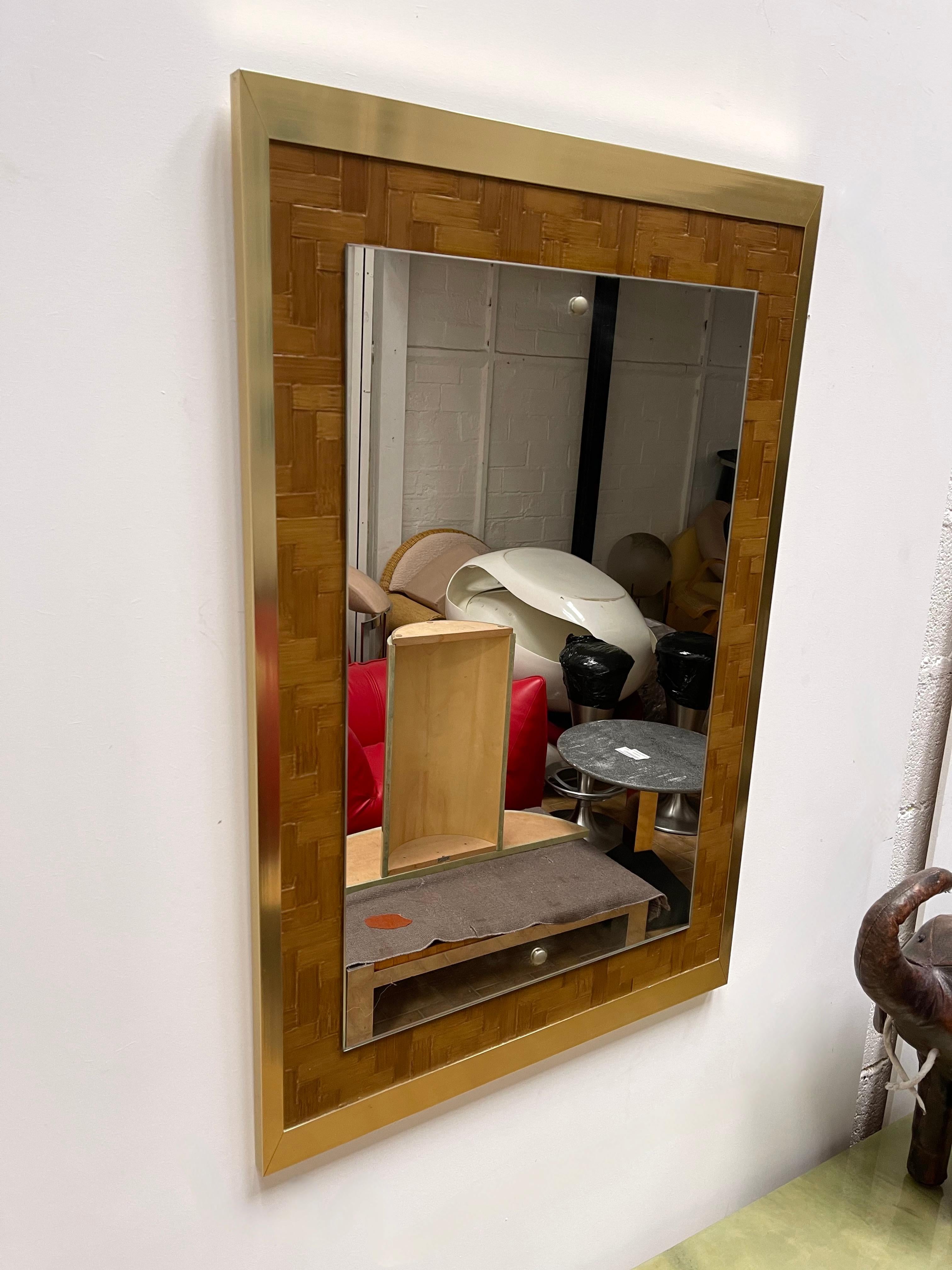 Bamboo and Brass Mirror by Dal Vera, Italy, 1970s In Good Condition For Sale In SAINT-OUEN, FR