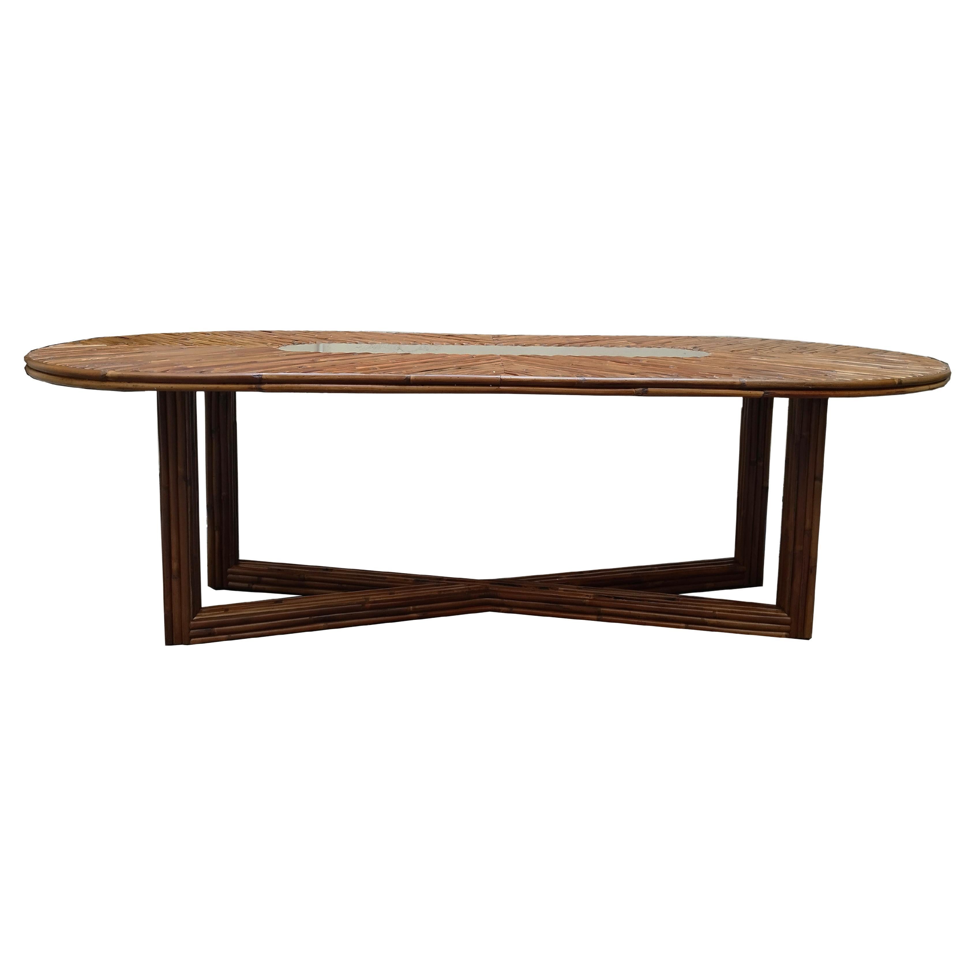 Bamboo and Brass Oval Dining Table, Italy, 1990s