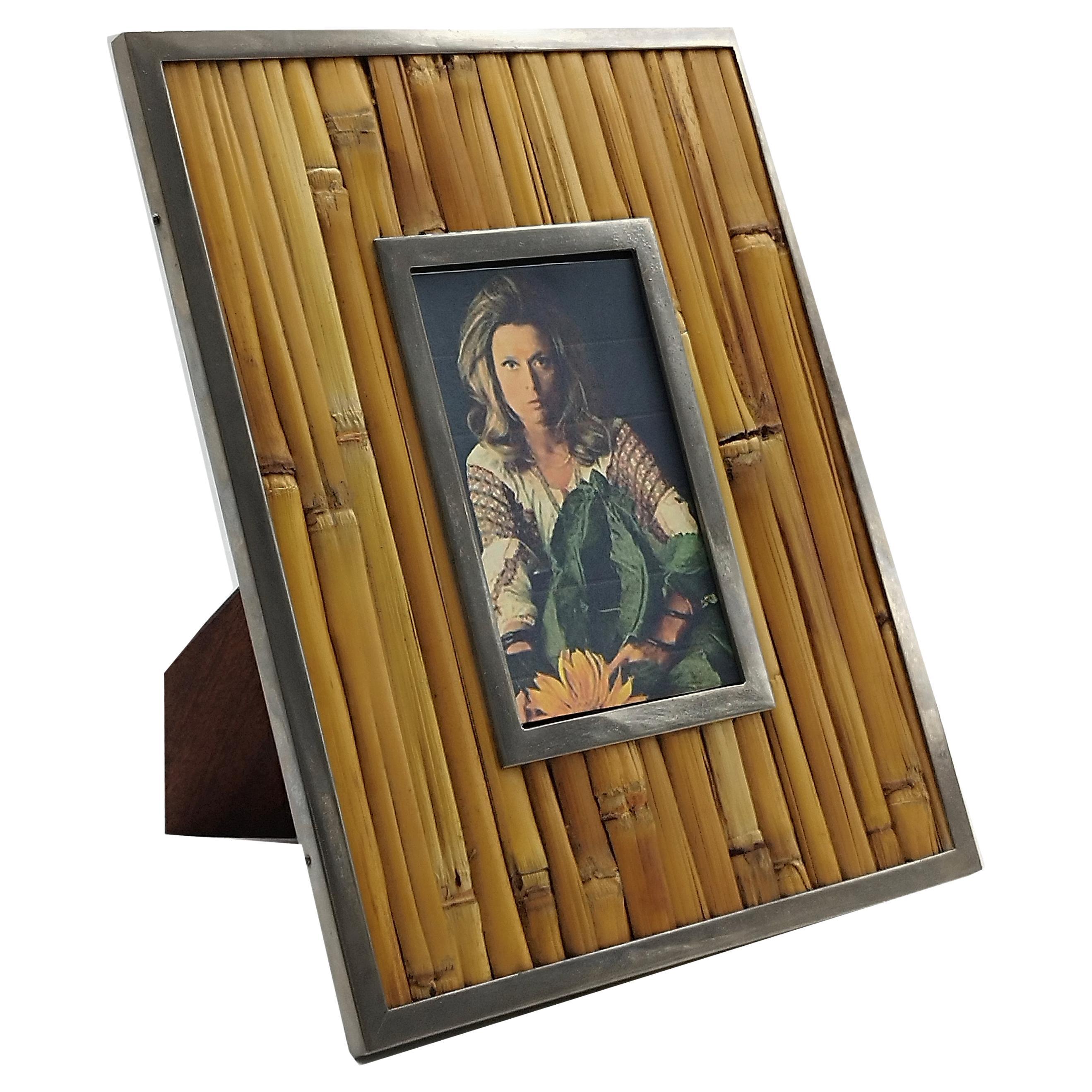 Bamboo and Brass Picture Frame, Italy 1970s For Sale