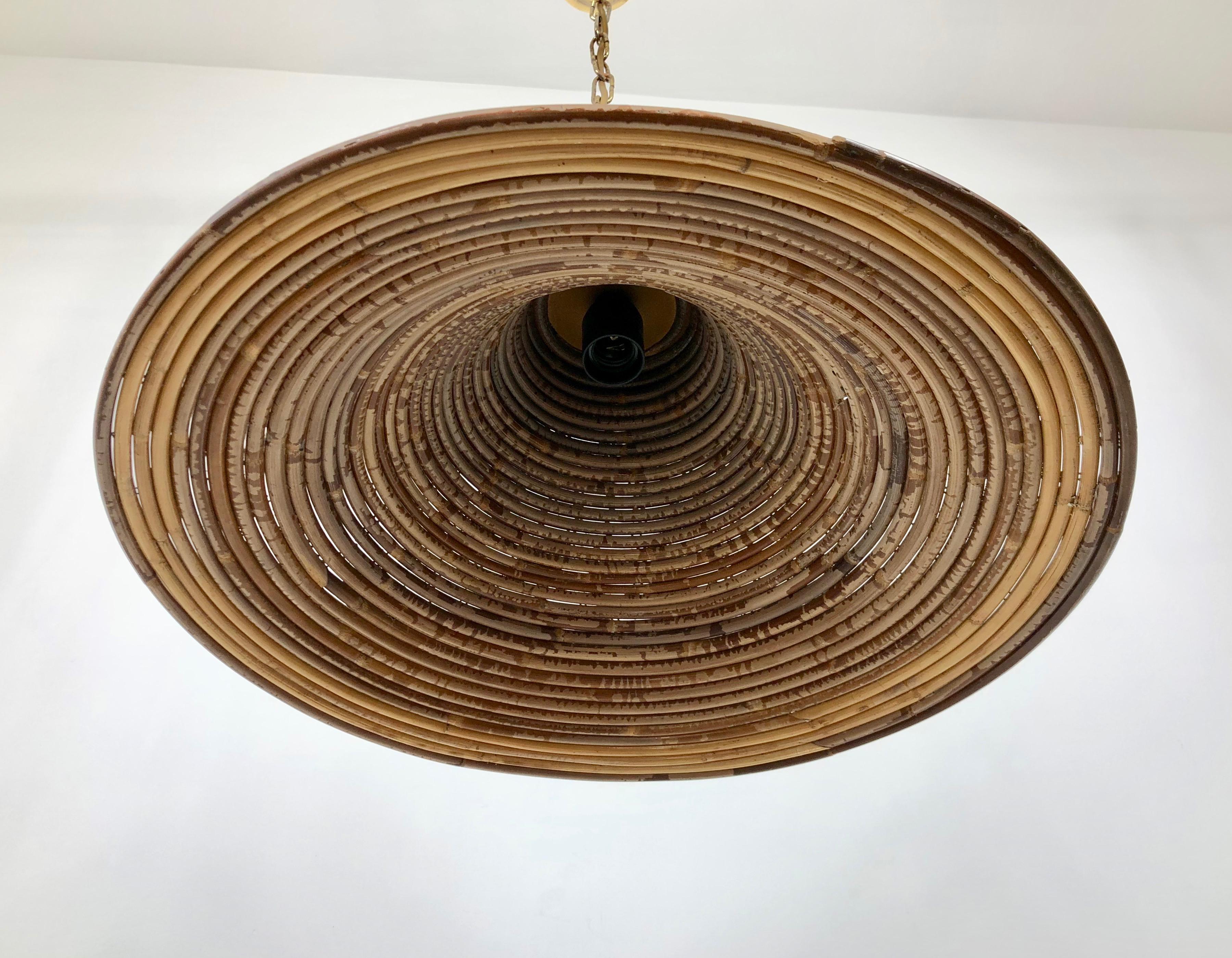 Bamboo and Brass Rattan Chandelier Pendant Light, Crespi Style, Italy, 1950s In Good Condition In Rome, IT