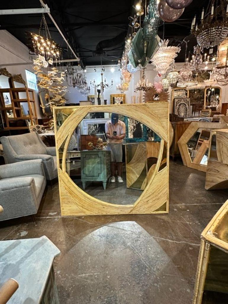 Ottone Specchio quadrato in bambù e ottone in vendita