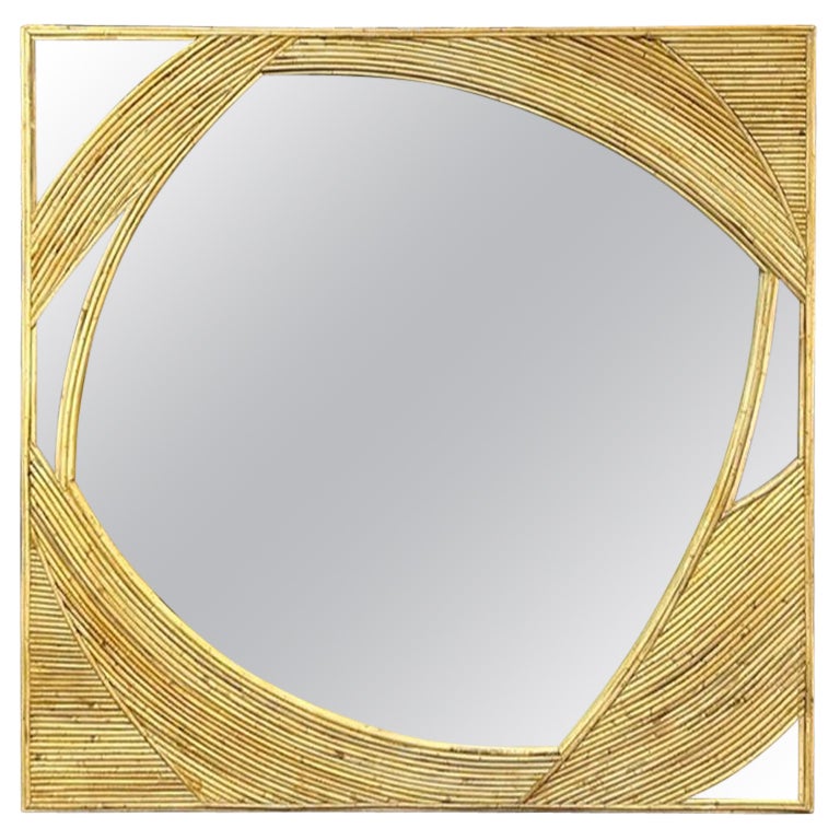 Specchio quadrato in bambù e ottone