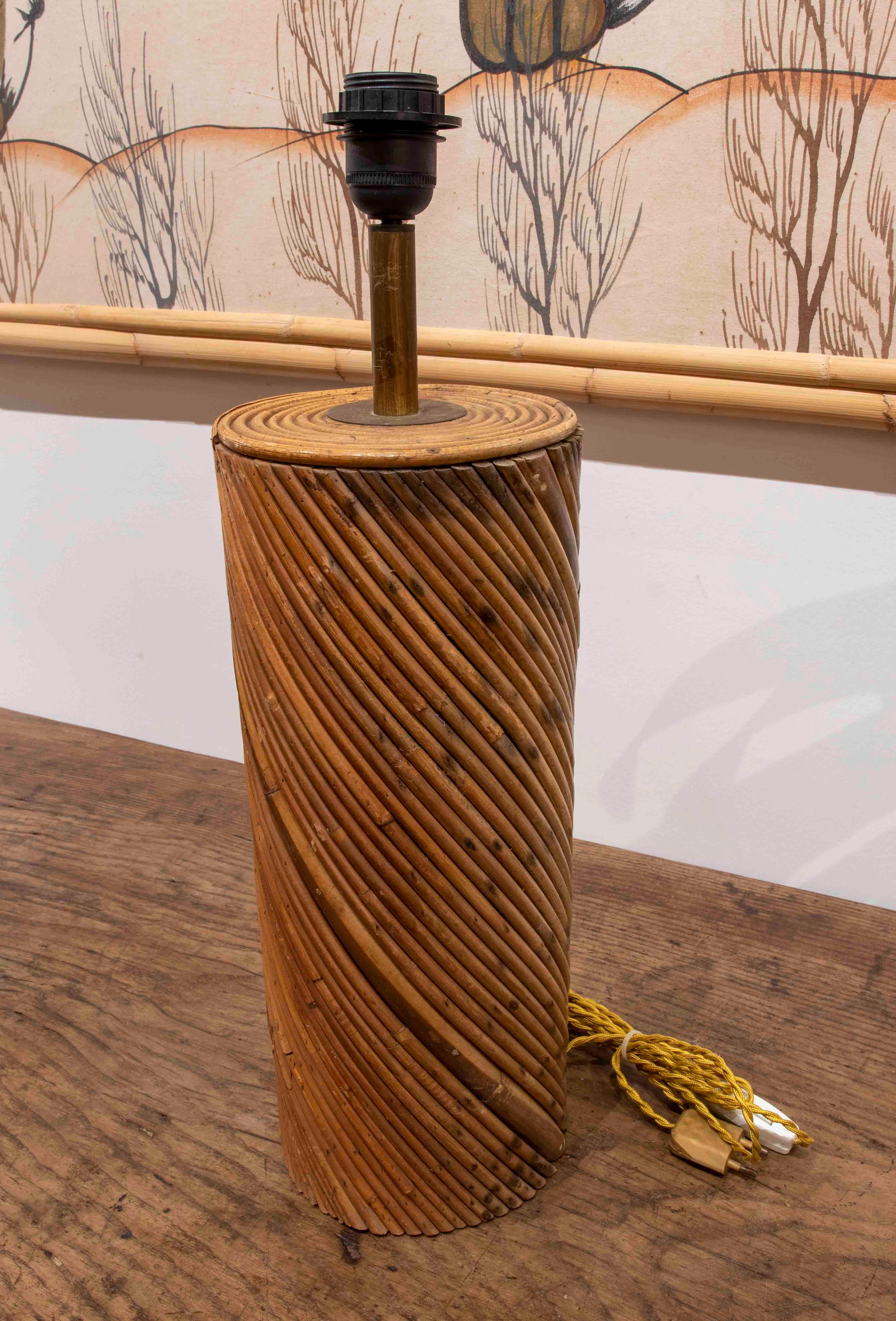 Italian Bamboo and Brass Table Lamp with Round Shape For Sale