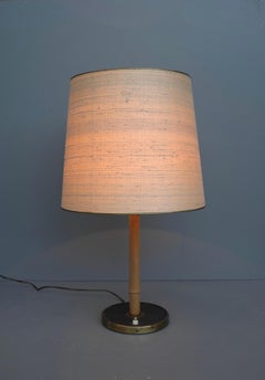 Tischlampe aus Bambus und Messing mit Seidenschirm, Österreich 1950er Jahre