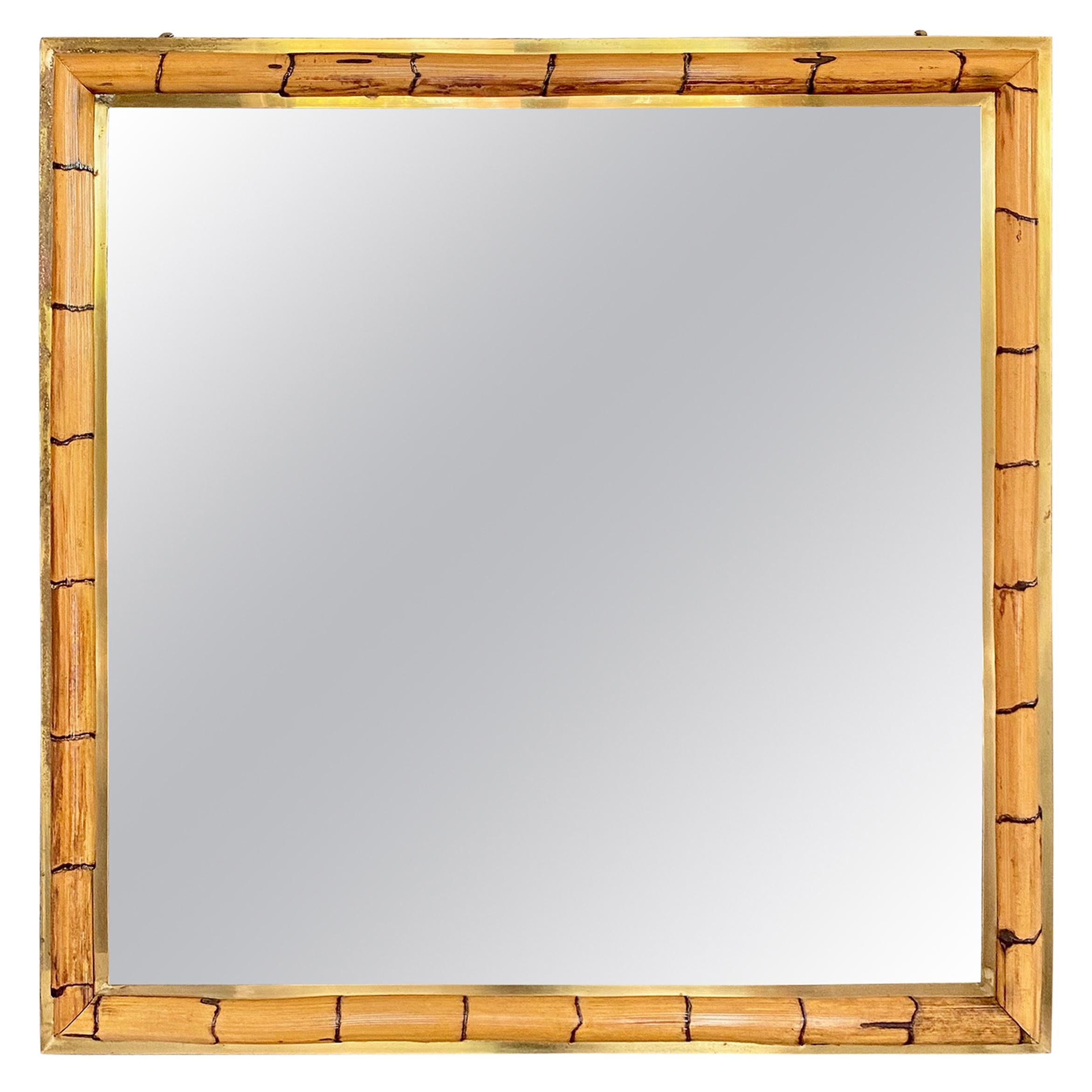 Bamboo and Brass Wall Mirror, Italy, 1970s