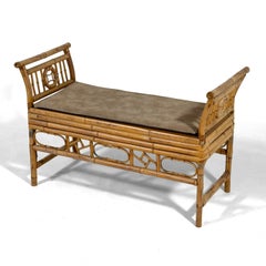 Bamboo and Cane Bench with Cushion